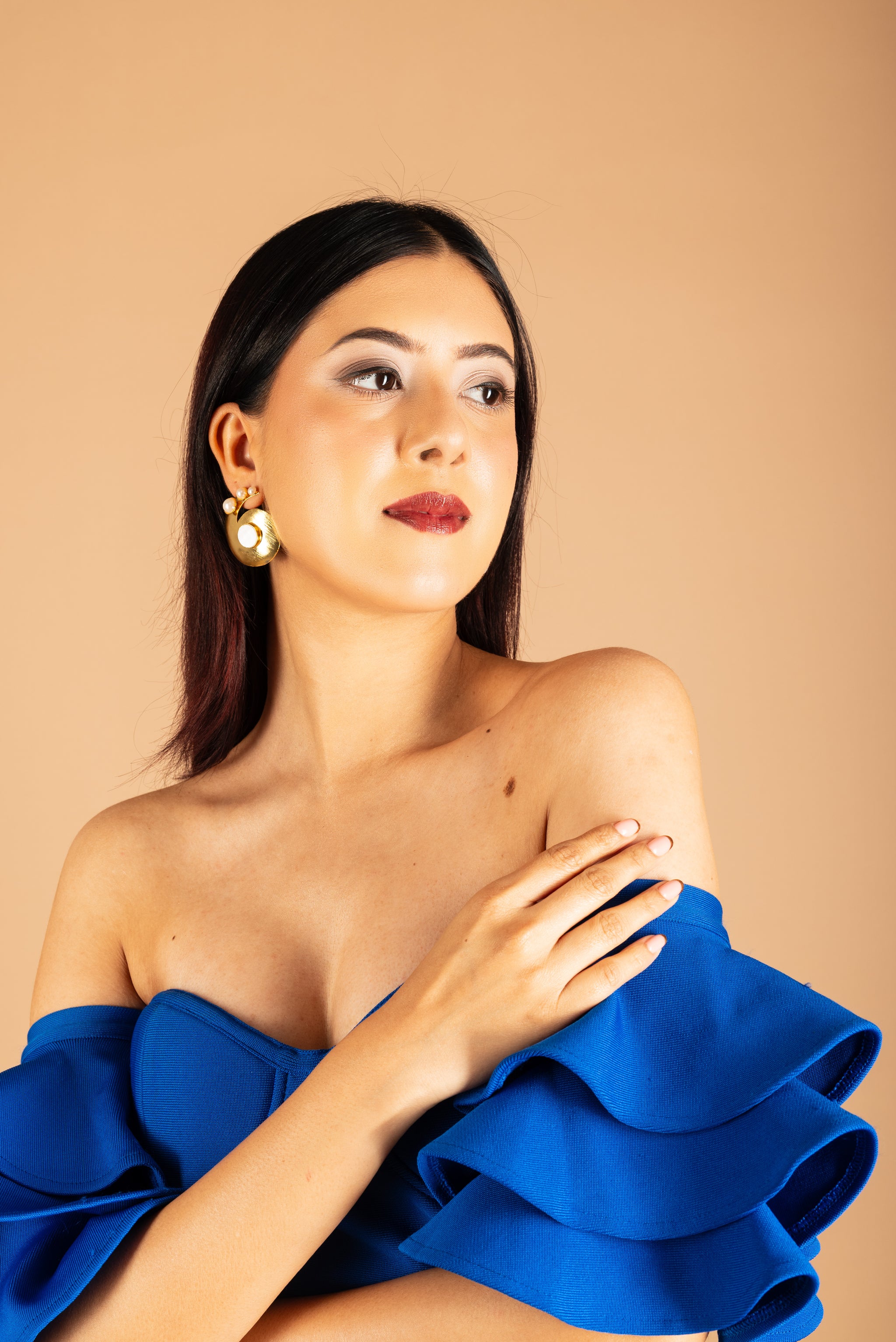 Tri pearl Seashell Earrings-W