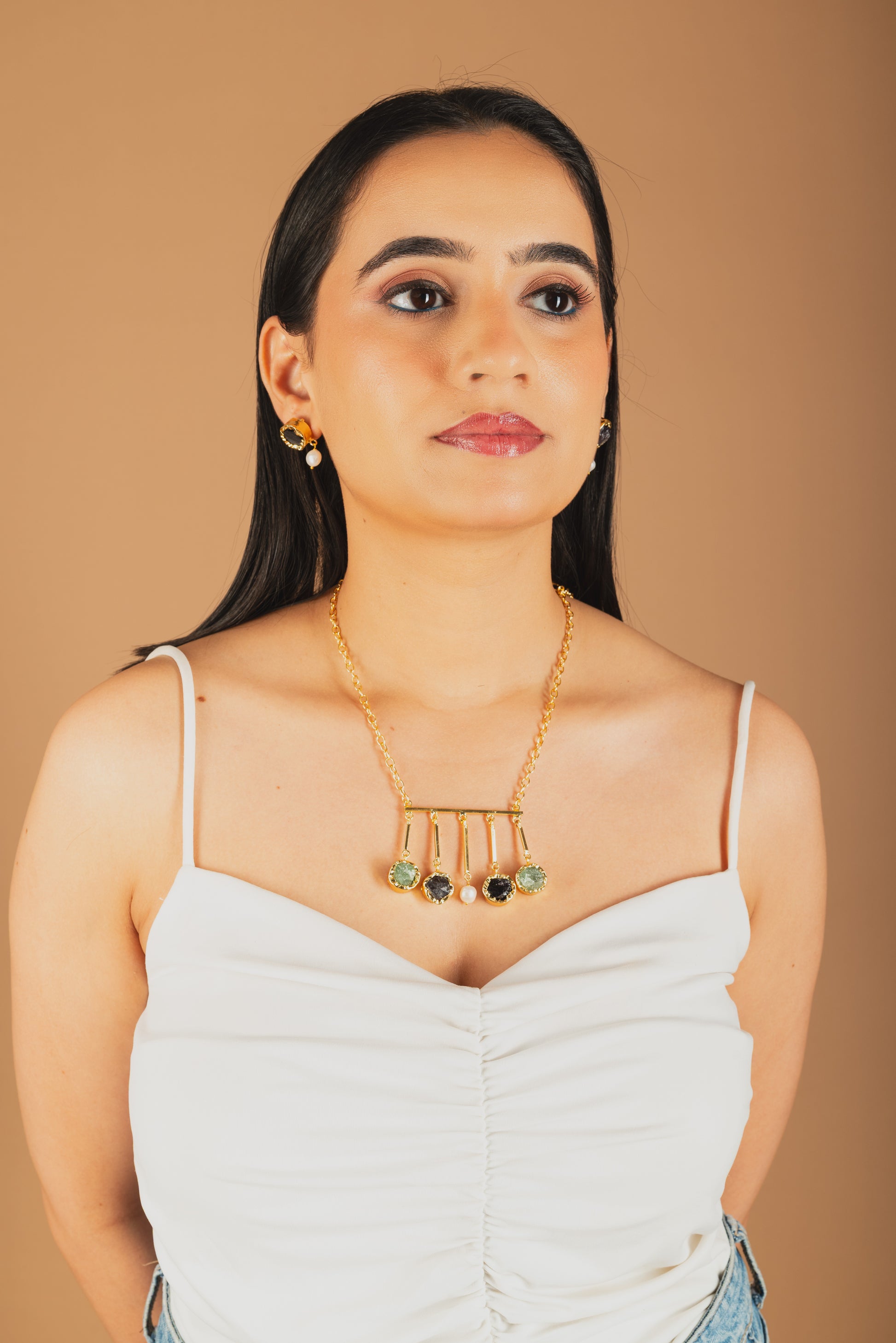 Rawstone glow 5 Stone drop Necklace Set