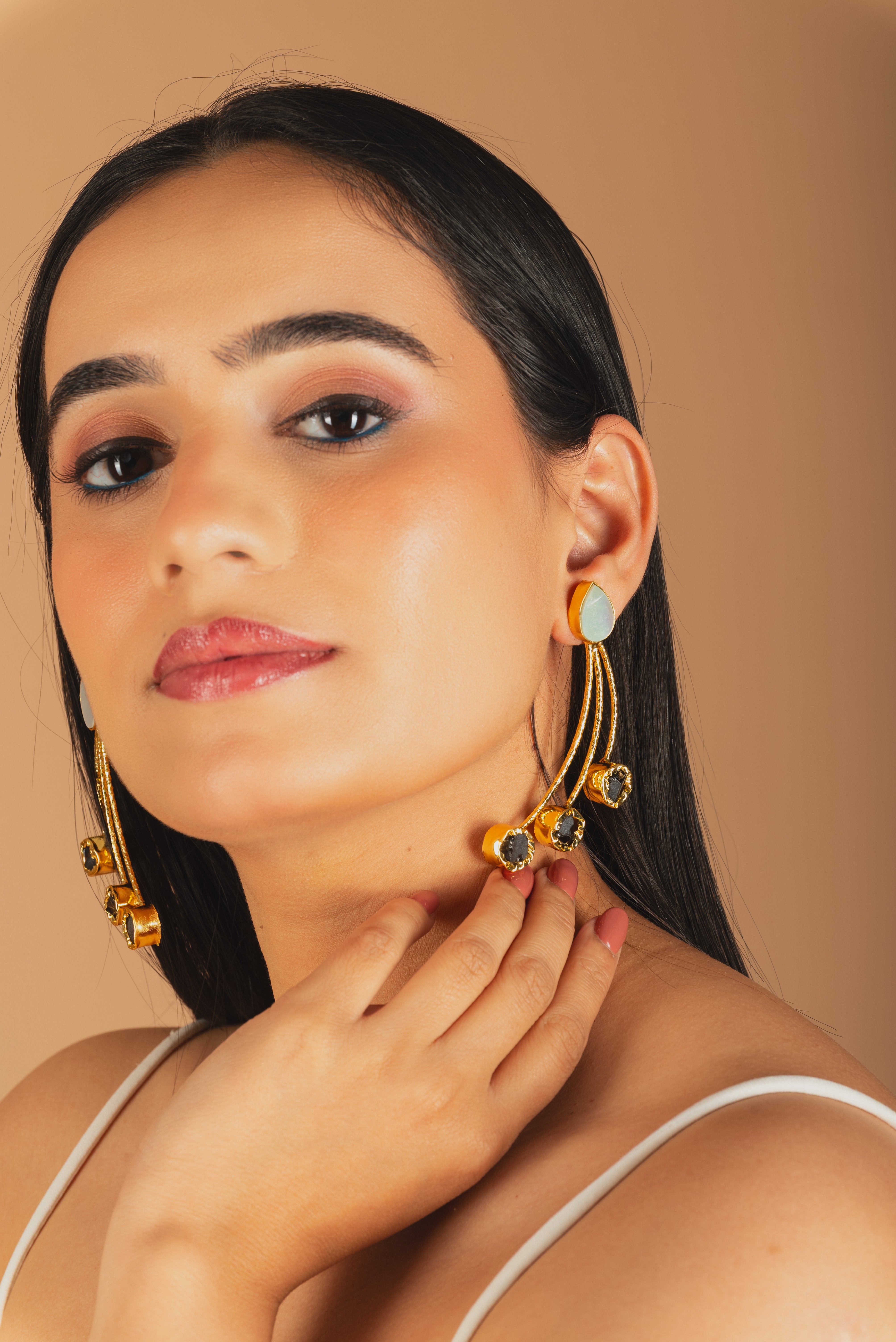 MOP with Tri Stone drop Earrings-O