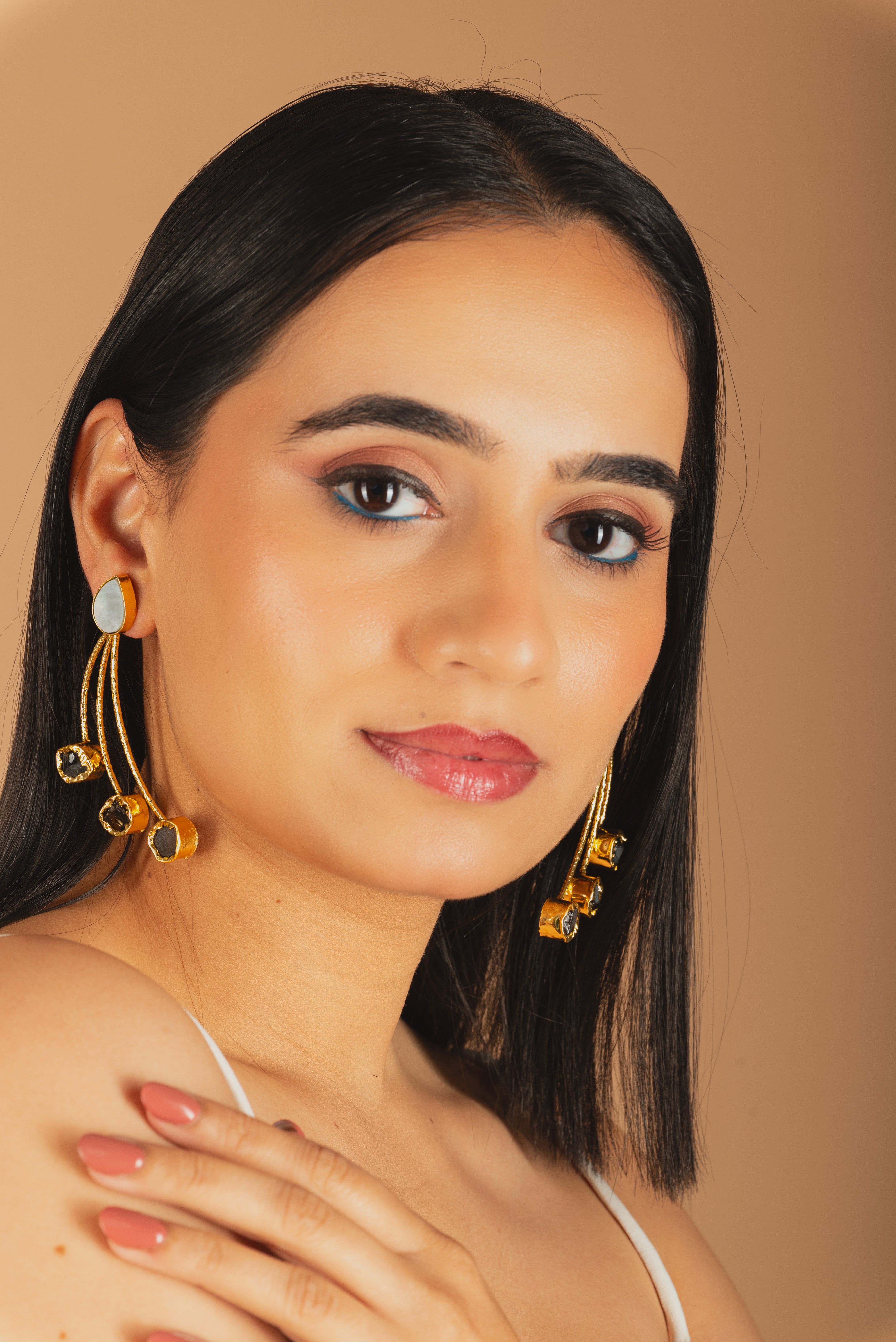 MOP with Tri Stone drop Earrings-O