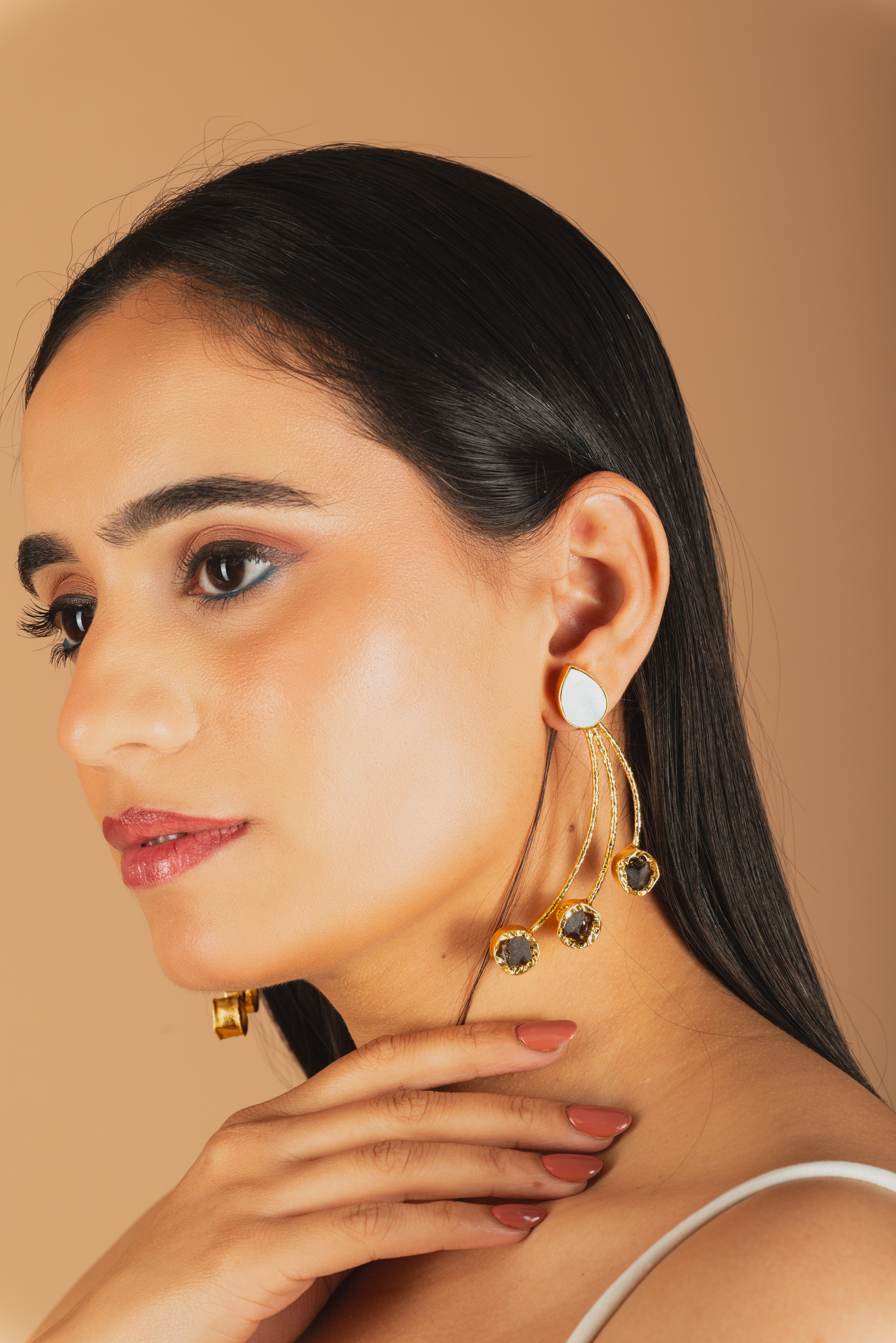 MOP with Tri Stone drop Earrings-O