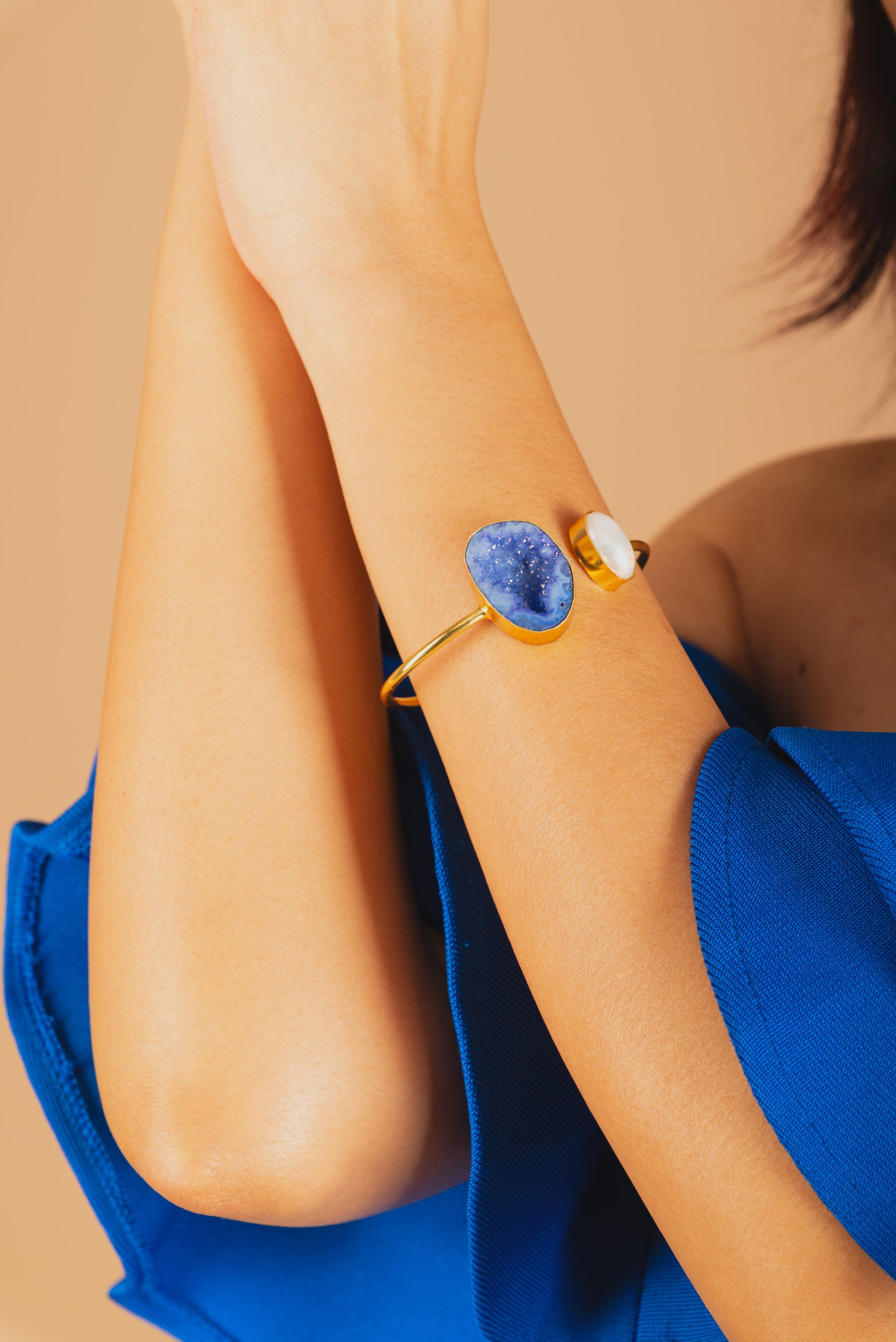 Sun Druzy-Pearl Cuff Braclet