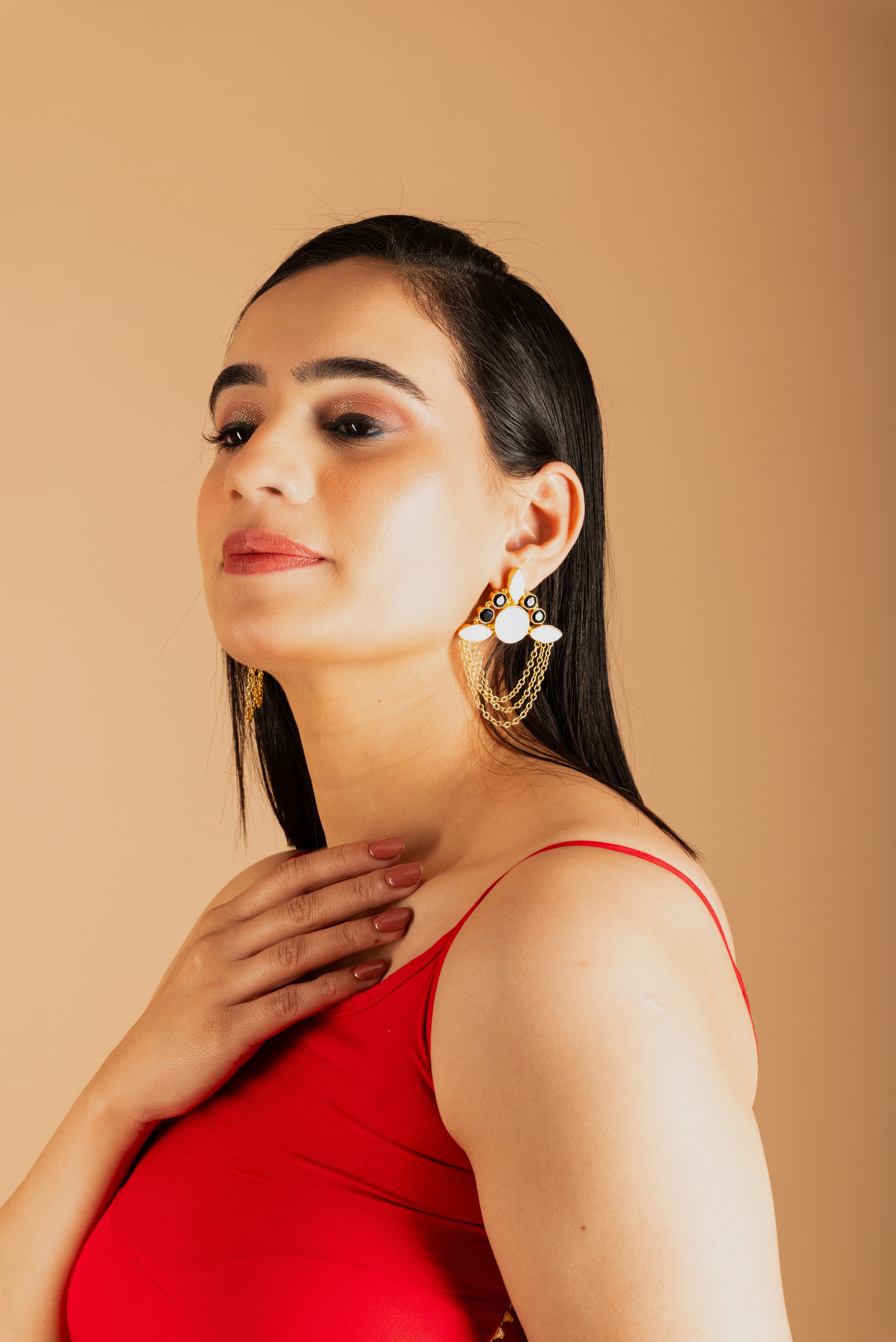 MOP Crown Tri-layer Chain Earrings