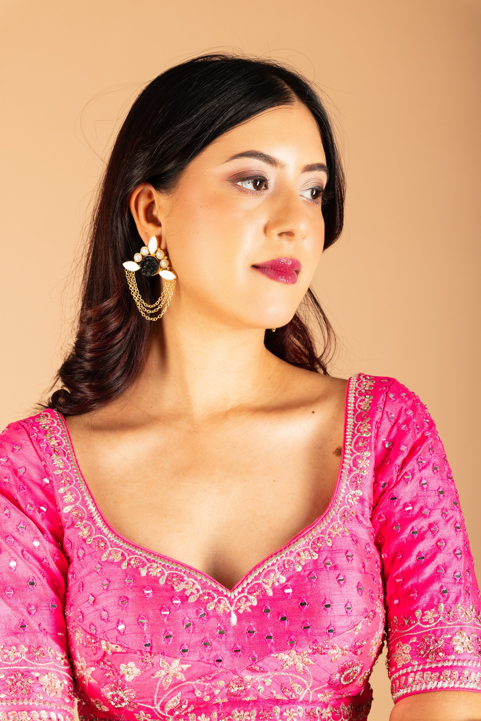 MOP Crown Tri-layer Chain Earrings