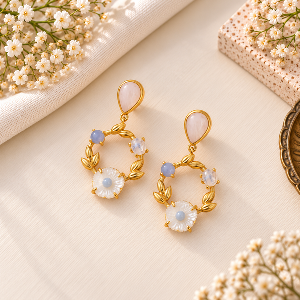 MC Paris Pink Opal-White Quartz  Earrings