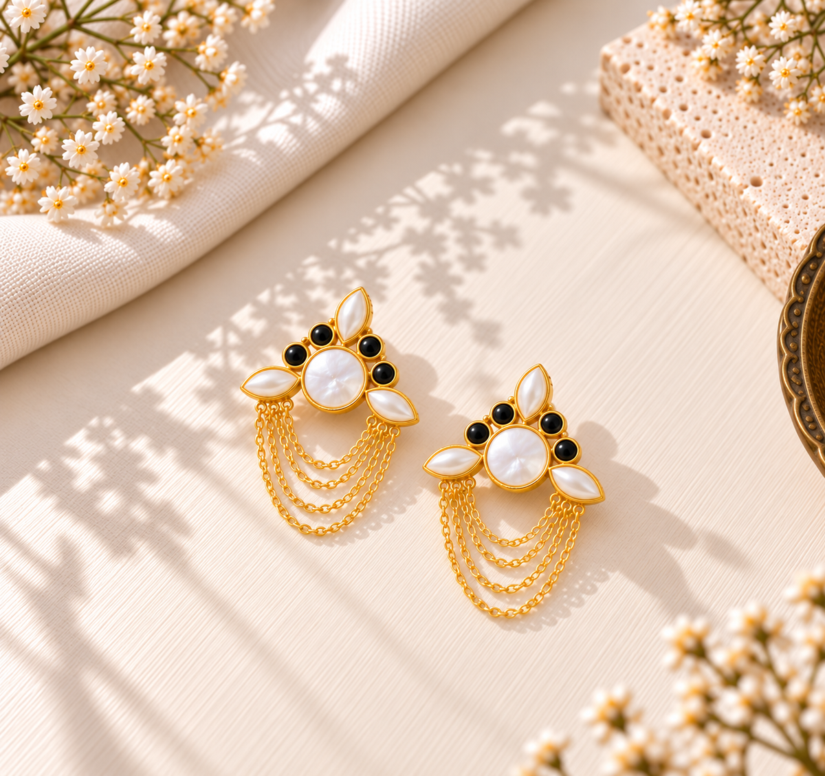 MOP Crown Tri-layer Chain Earrings