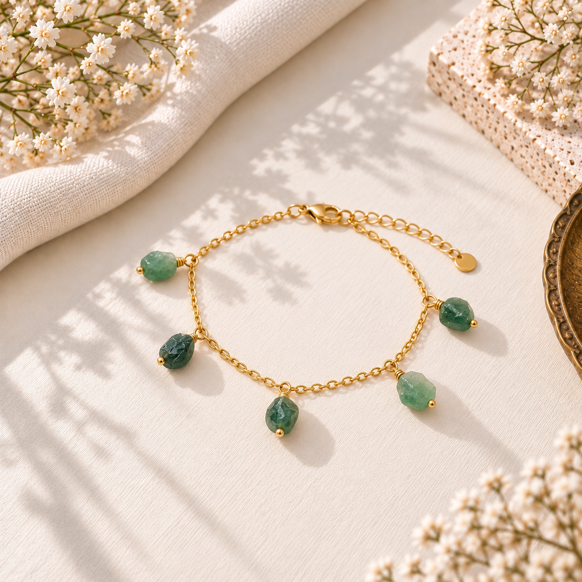 Emerald-green natural stones Chain Bracelet