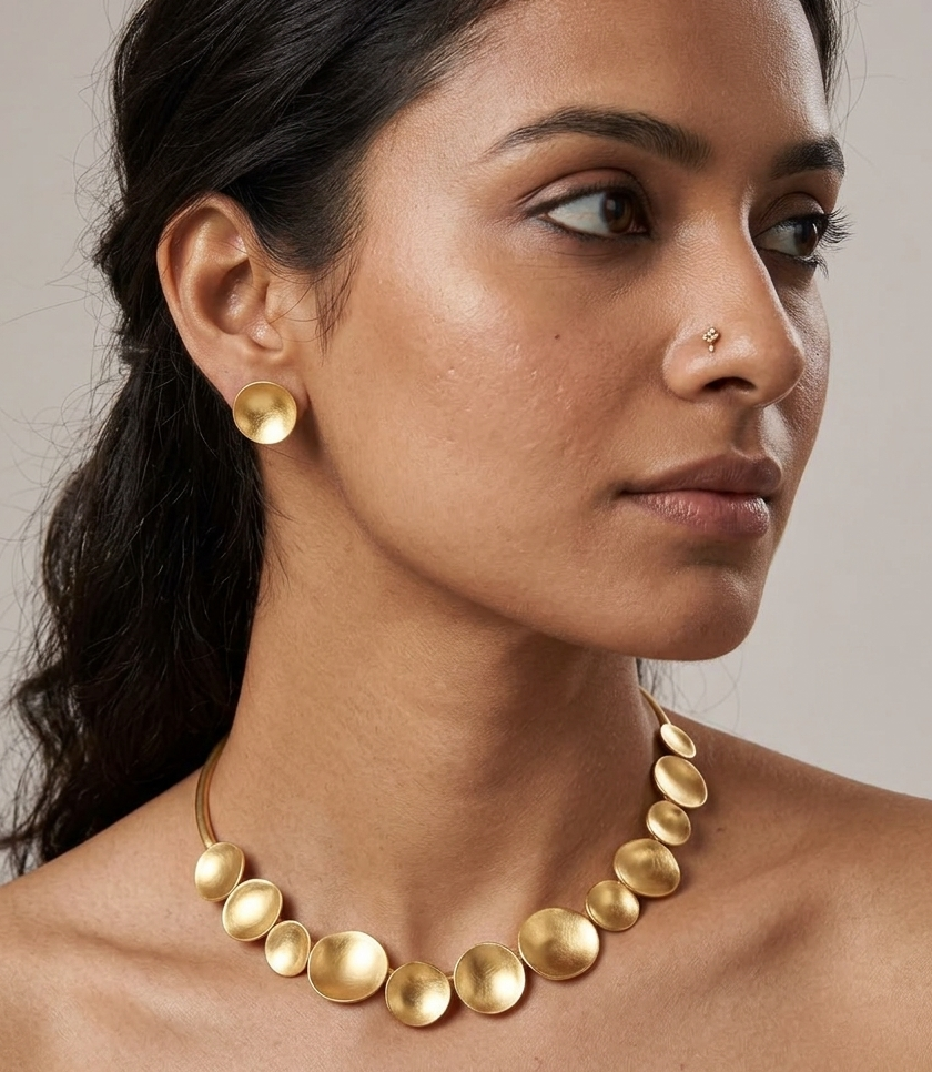 Brass discs Choker Necklace set