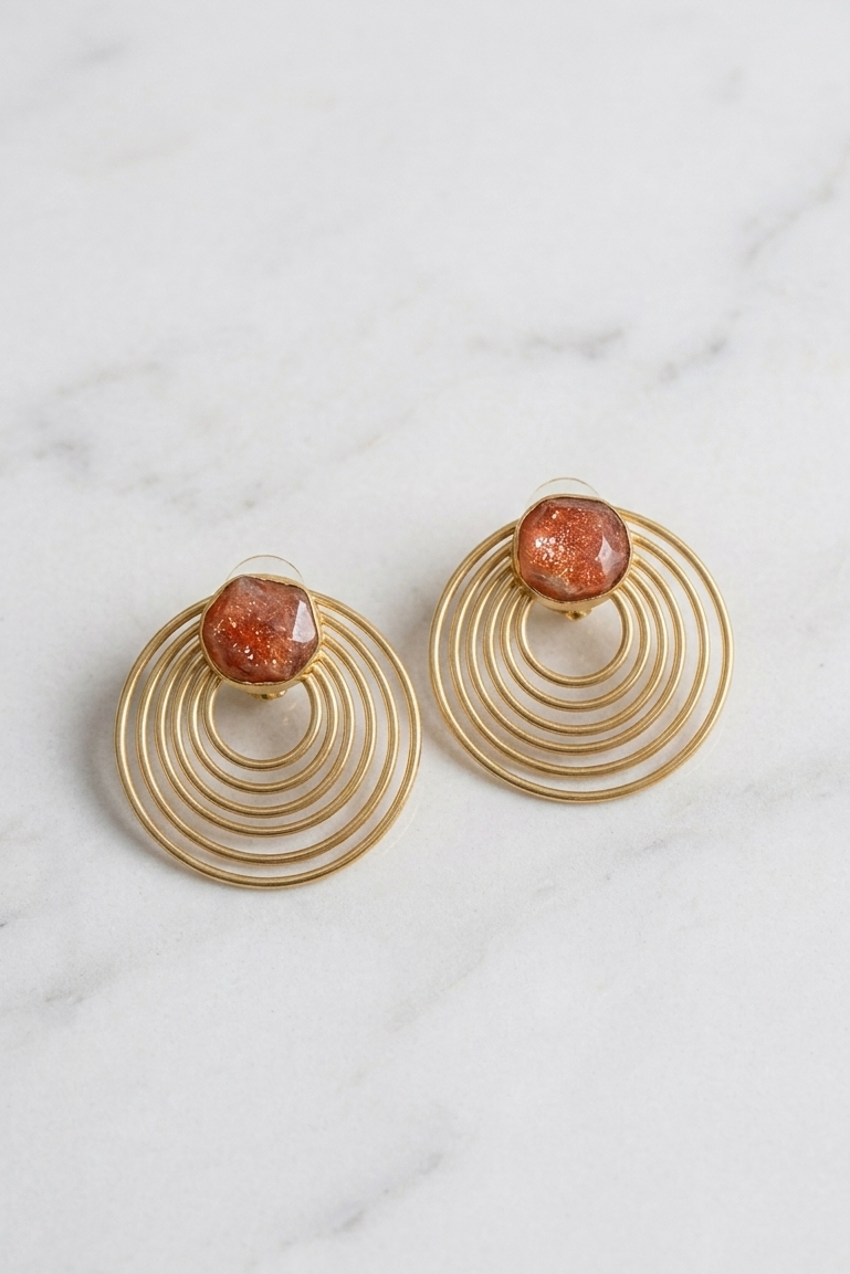 Stone Studded Spiral Earrings- Rust Orange