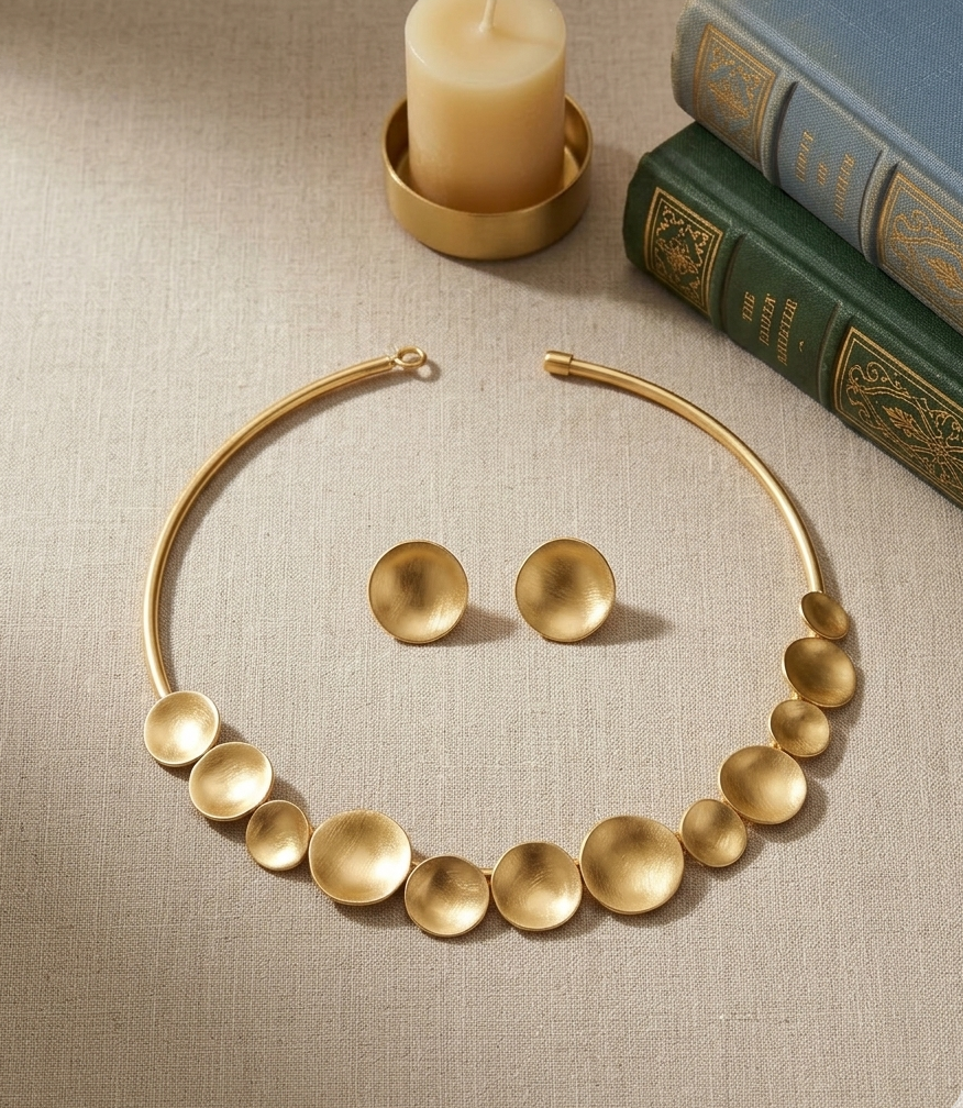 Brass discs Choker Necklace set