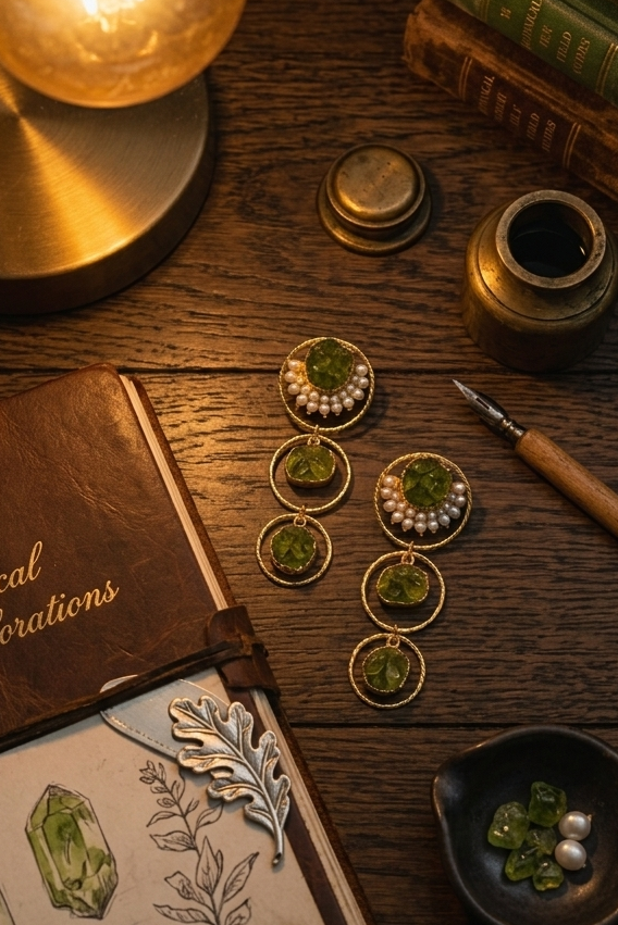 Tri Stone drop loop Earrings-Olive