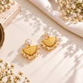 Hammered Semi-disc Pearl Cluster Earrings
