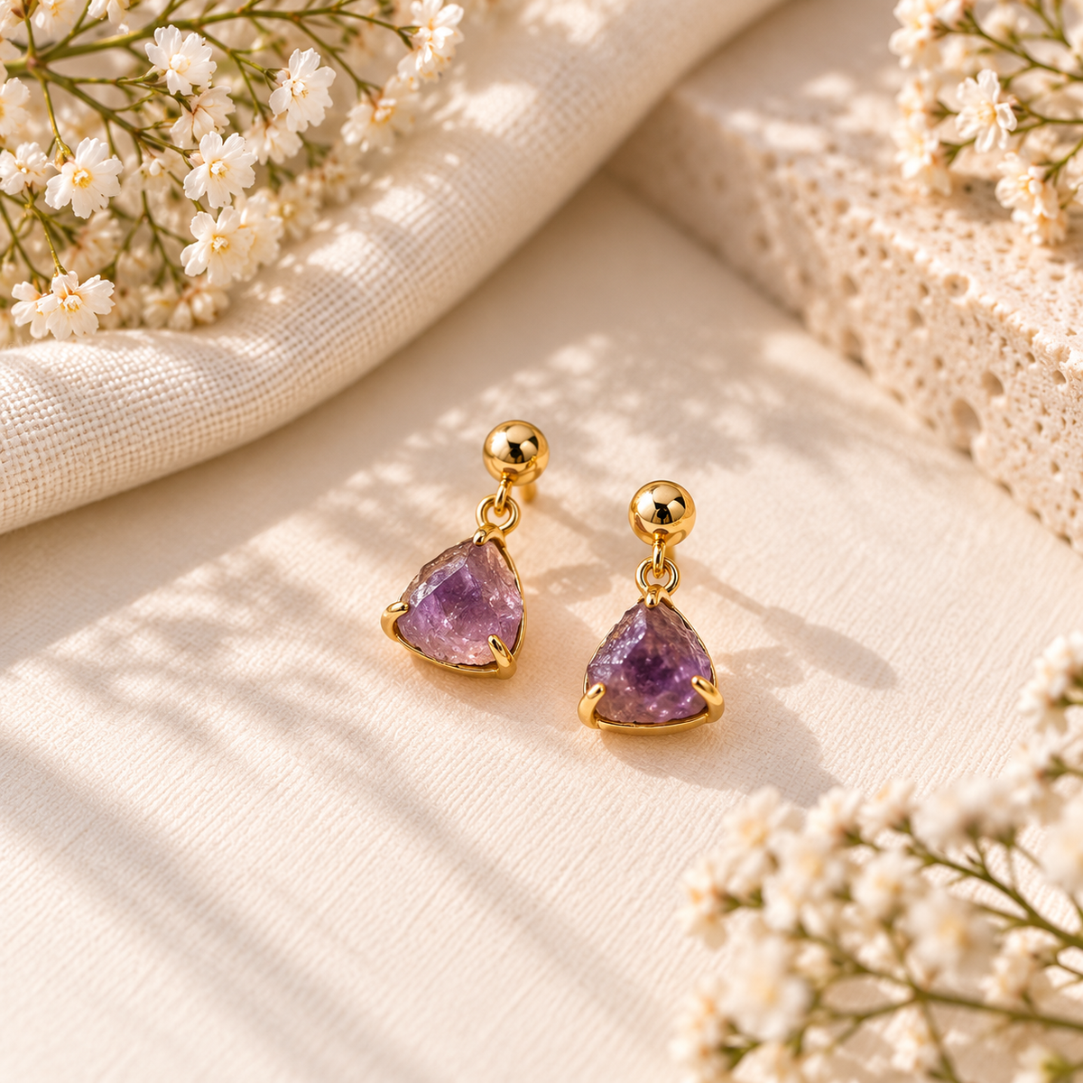 Amethyst Triangle Drop Earrings