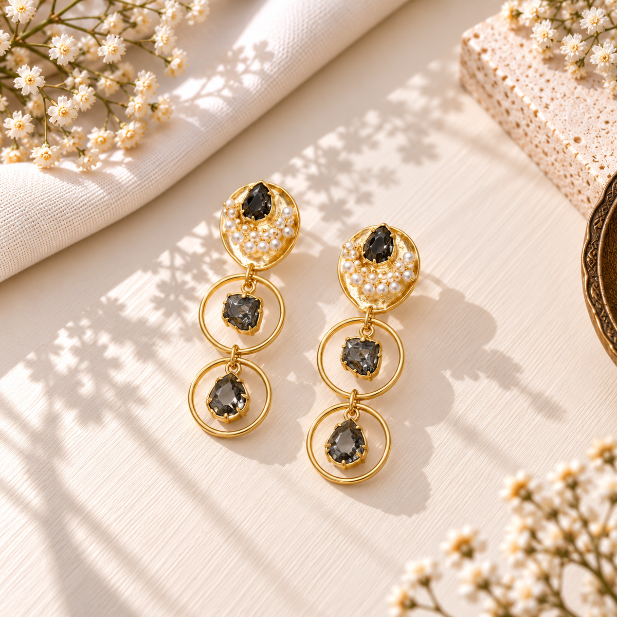 Tri Stone drop loop Earrings-B