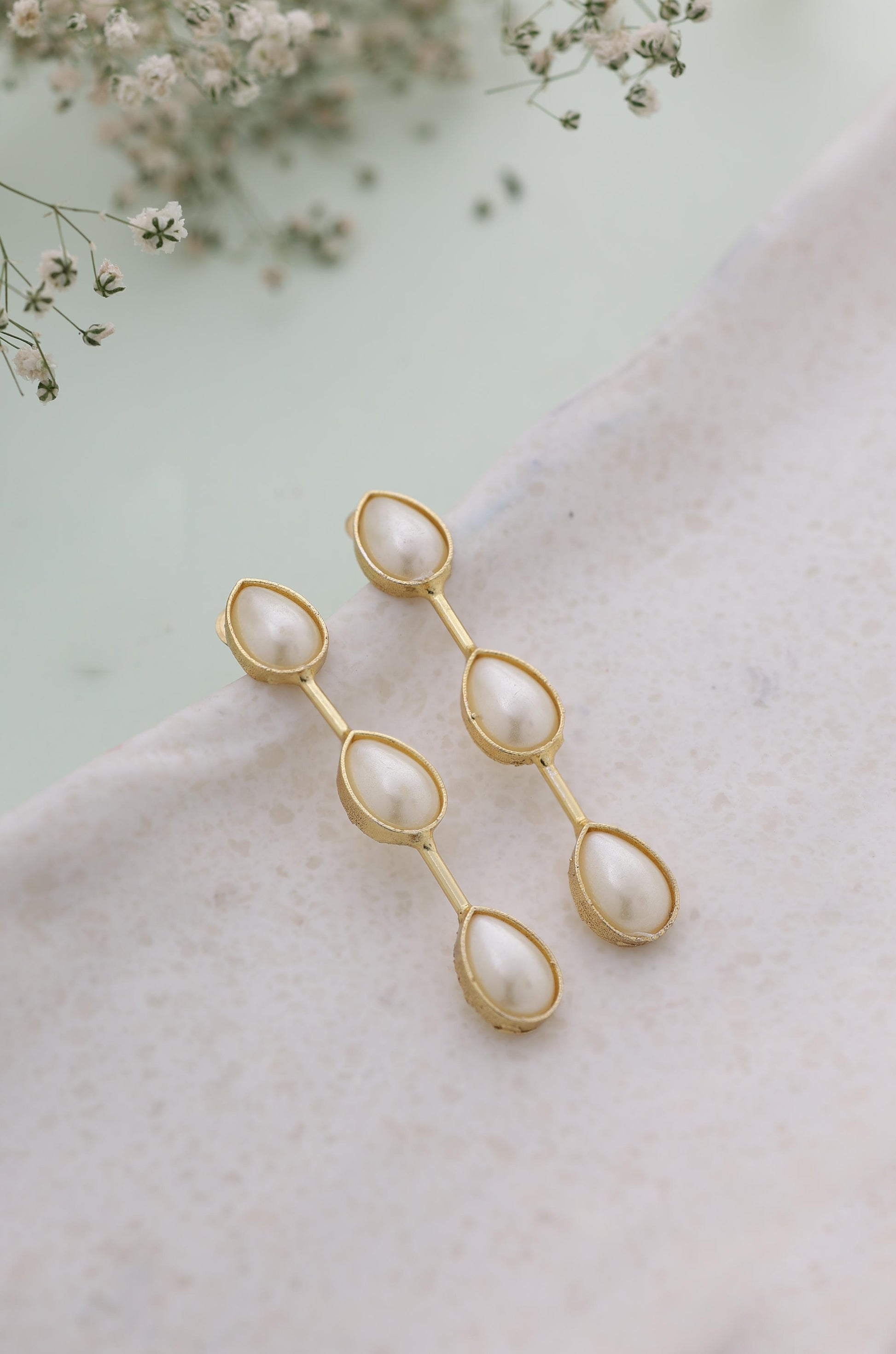 Tri Pearl Dangle Earrings