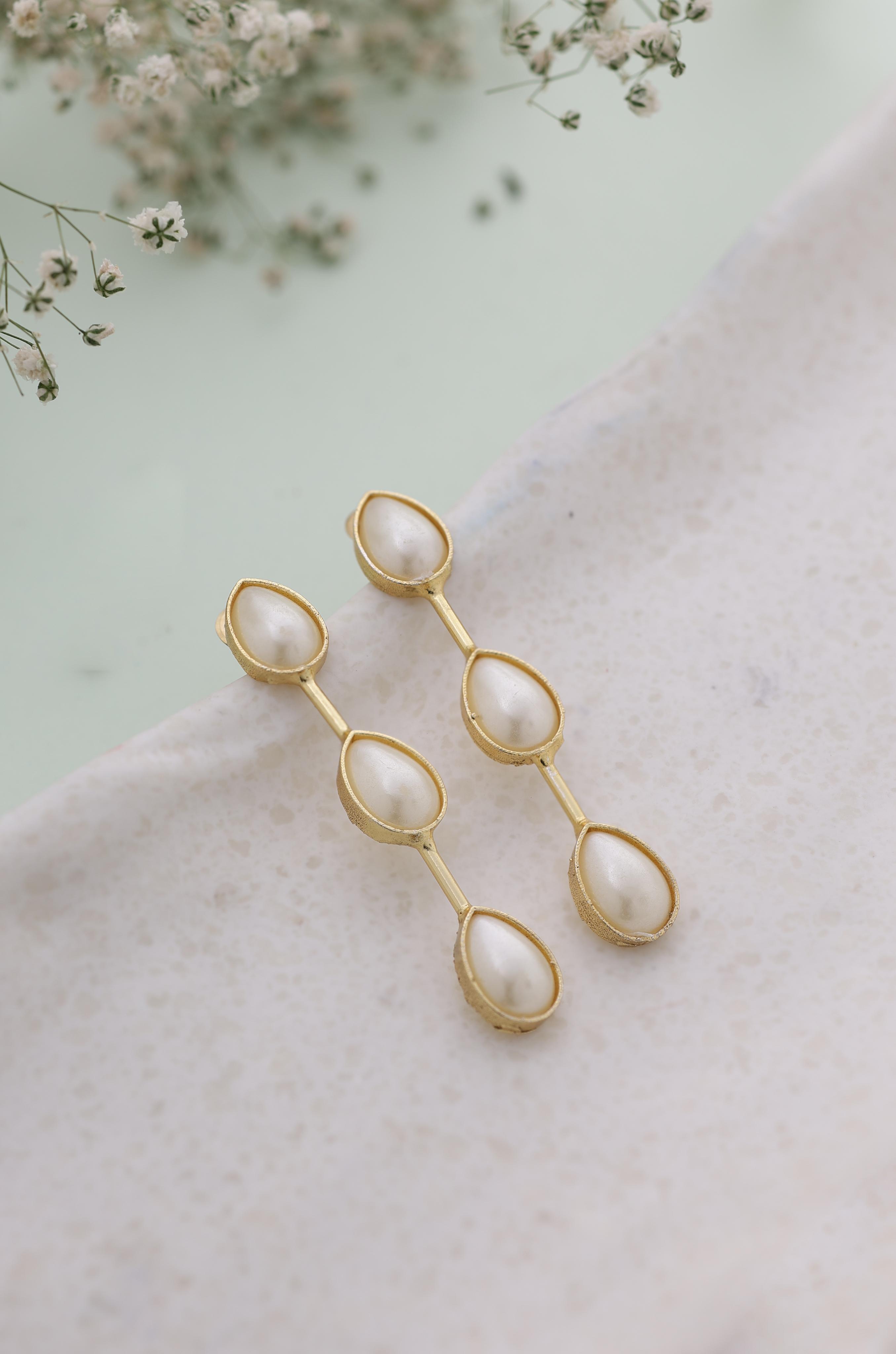 Tri Pearl Dangle Earrings