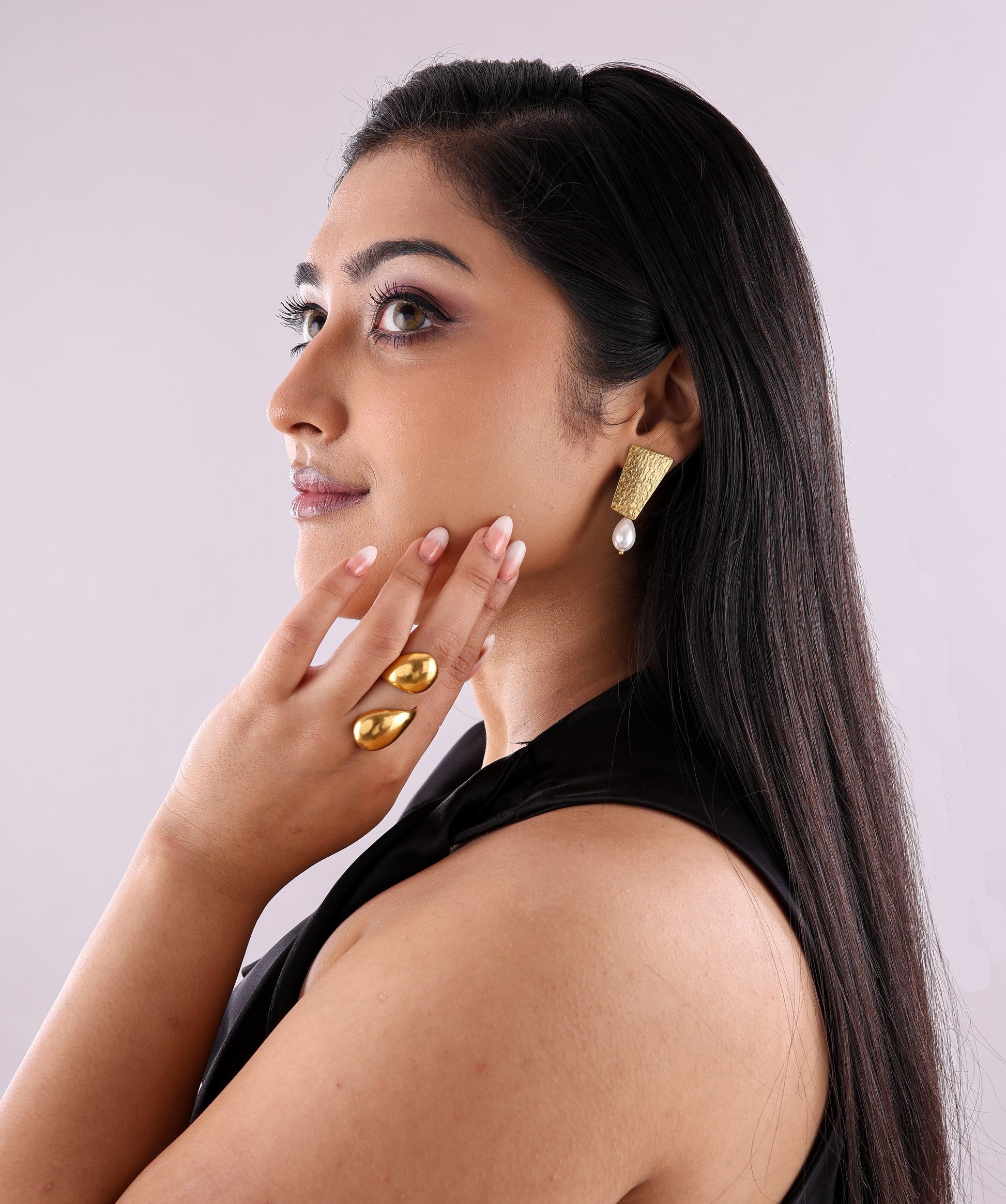 Textured Brass plate Pearl Drop Earrings