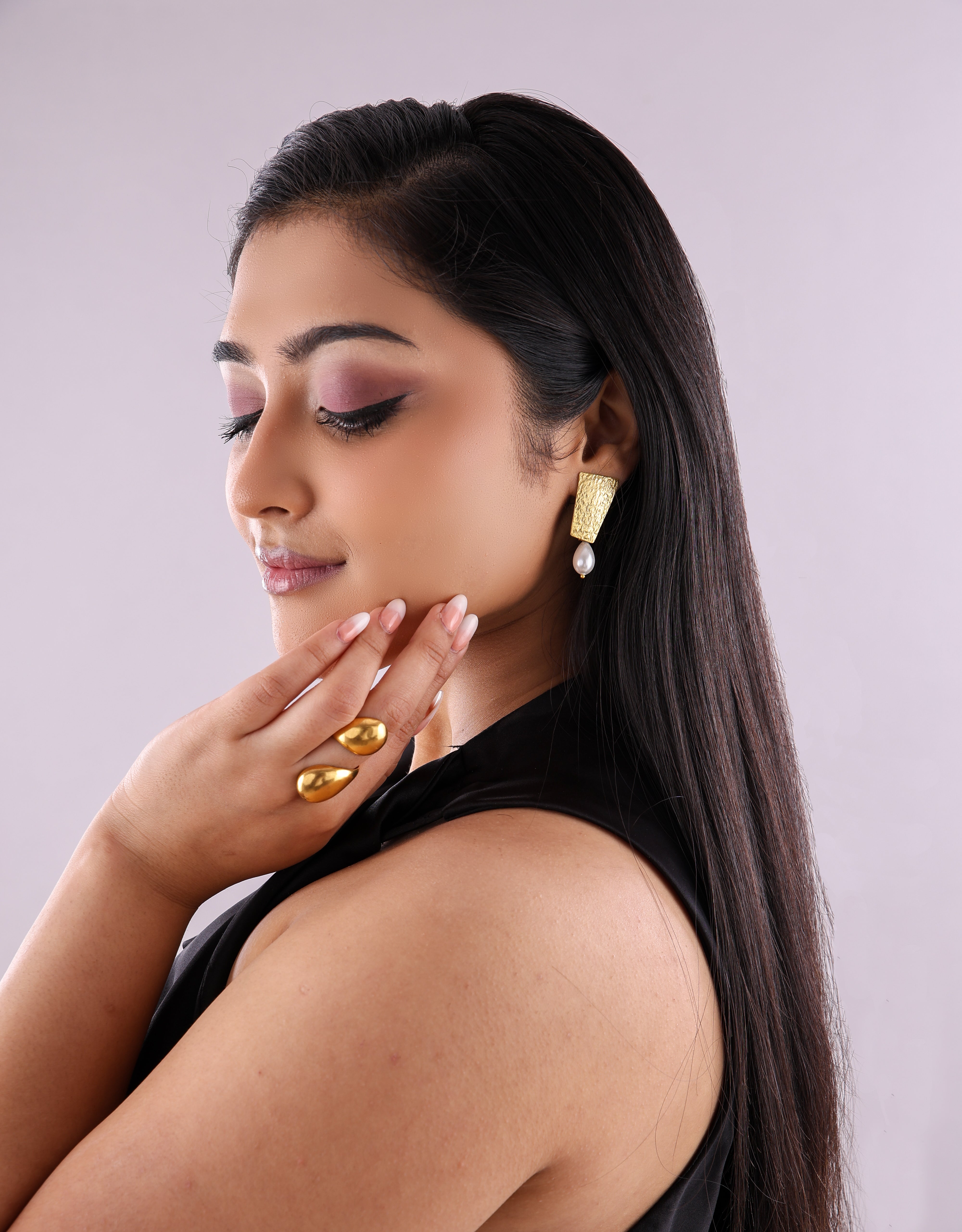 Textured Brass plate Pearl Drop Earrings