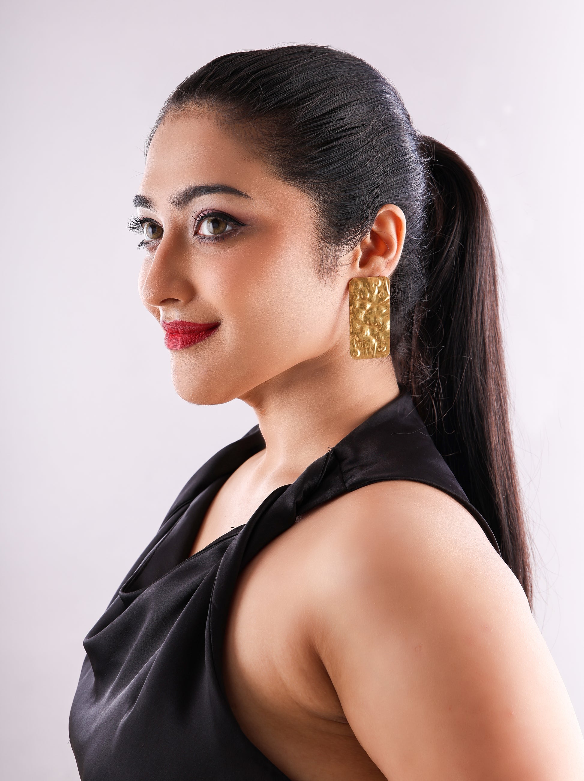 Gold Tone Textured Plate Earrings