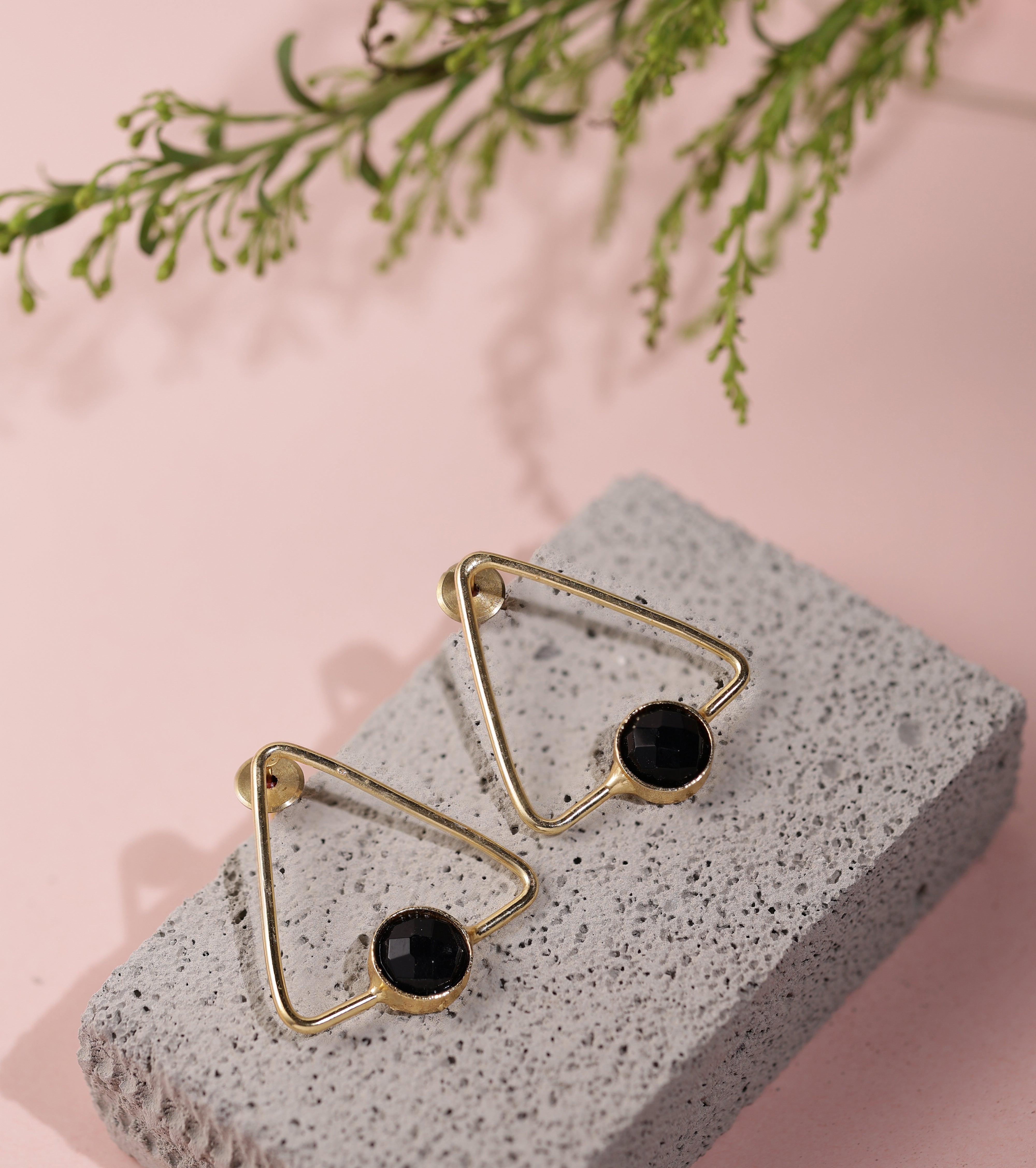 Glossy Stone Triangle Earrings-B