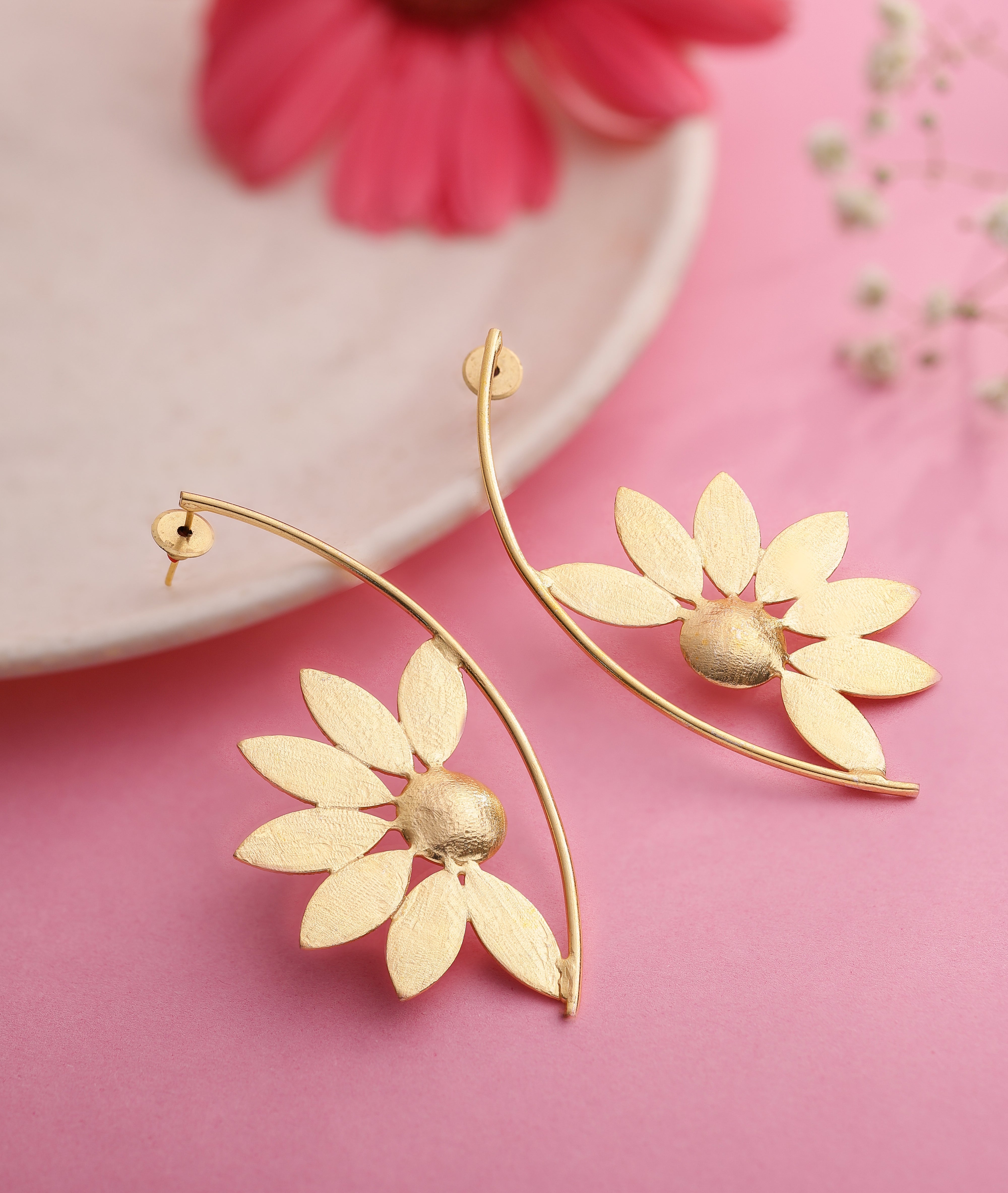 Hammered Semi Sunflower Brass Earrings