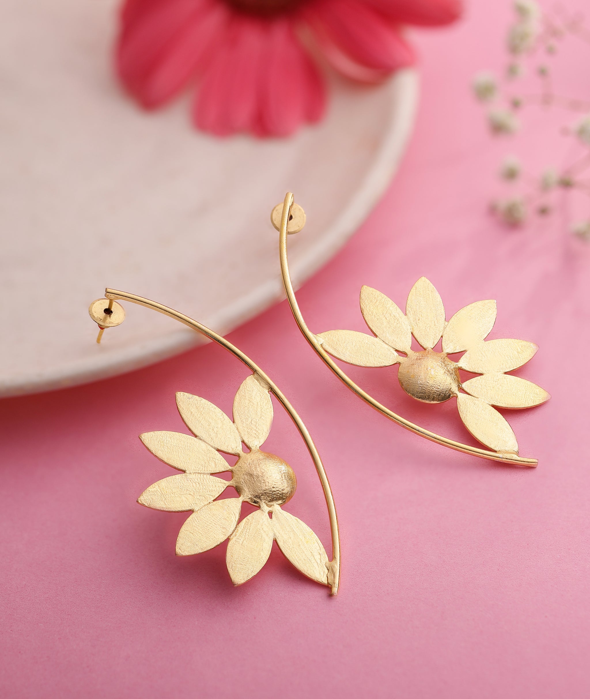 Hammered Semi Sunflower Brass Earrings