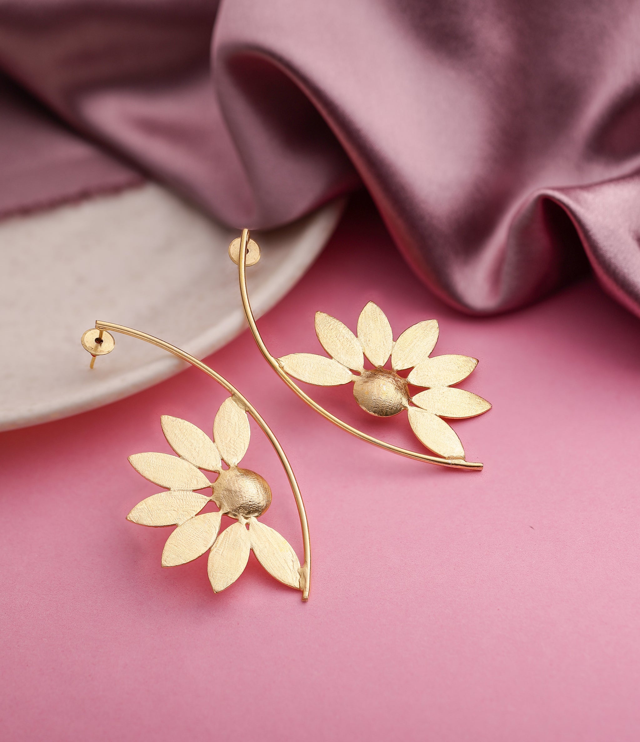 Hammered Semi Sunflower Brass Earrings