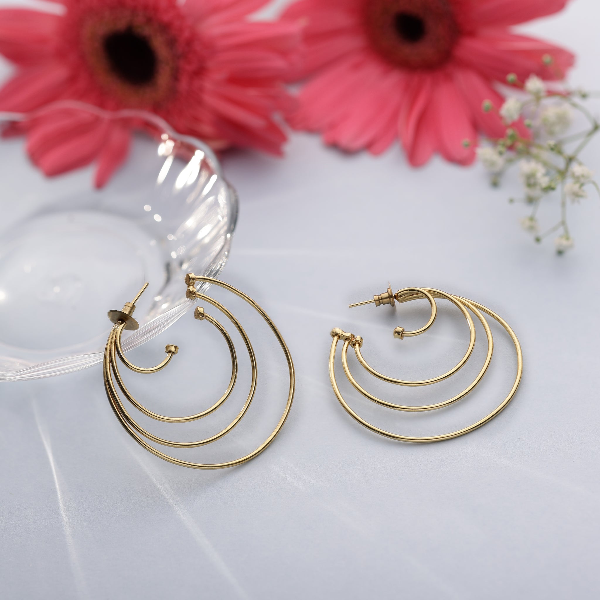 Triple Hoop Wire Brass Earrings