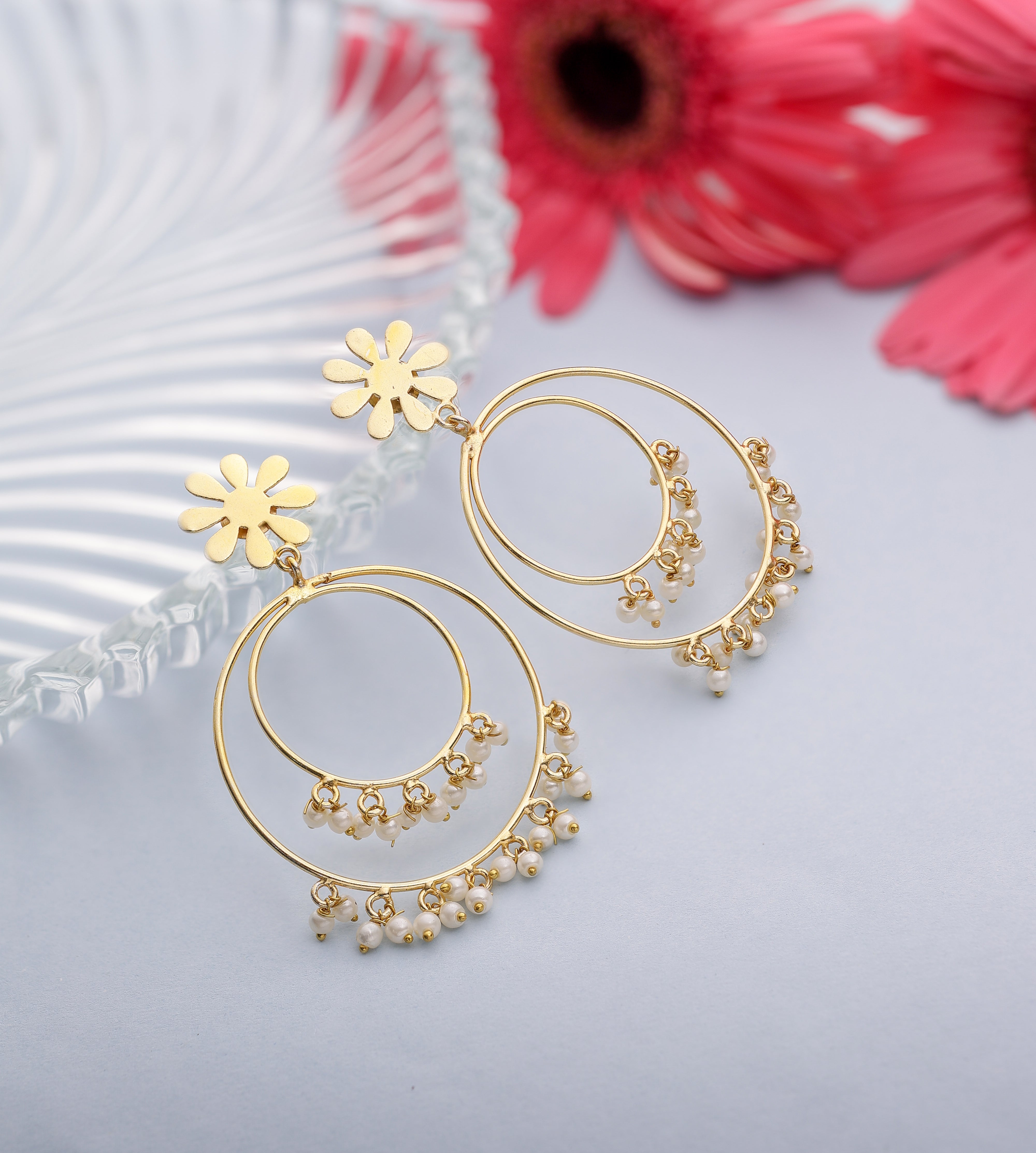 Clustered Pearl Double Hoop Earrings