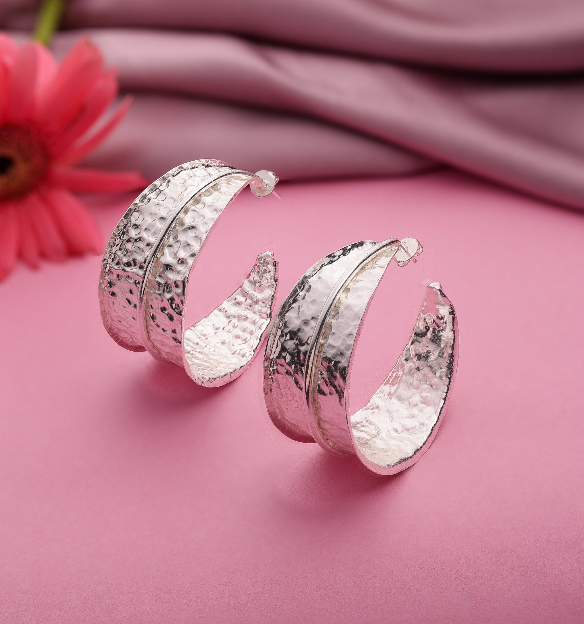 Textured Silver Plated Hoop Earrings