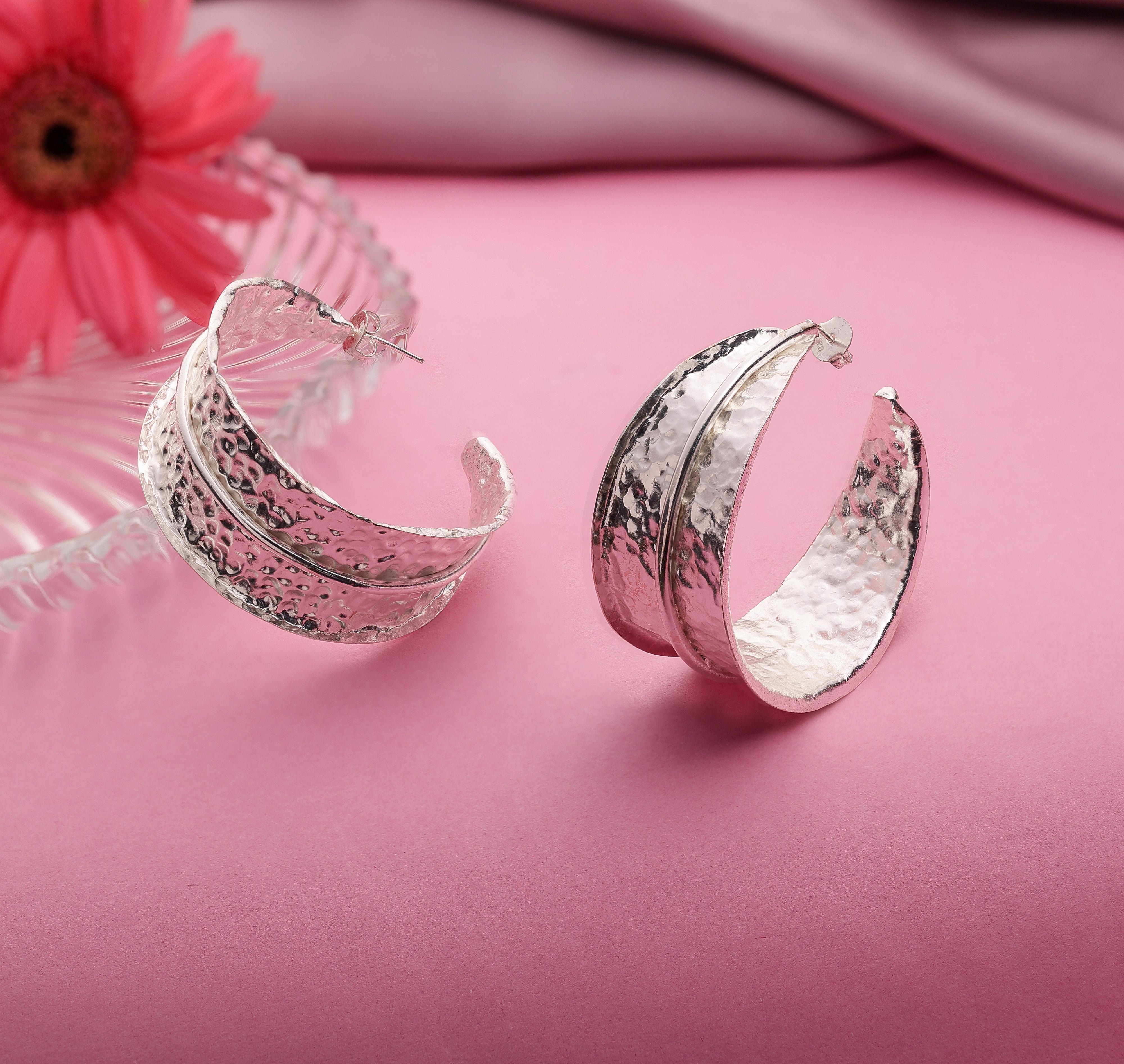 Textured Silver Plated Hoop Earrings