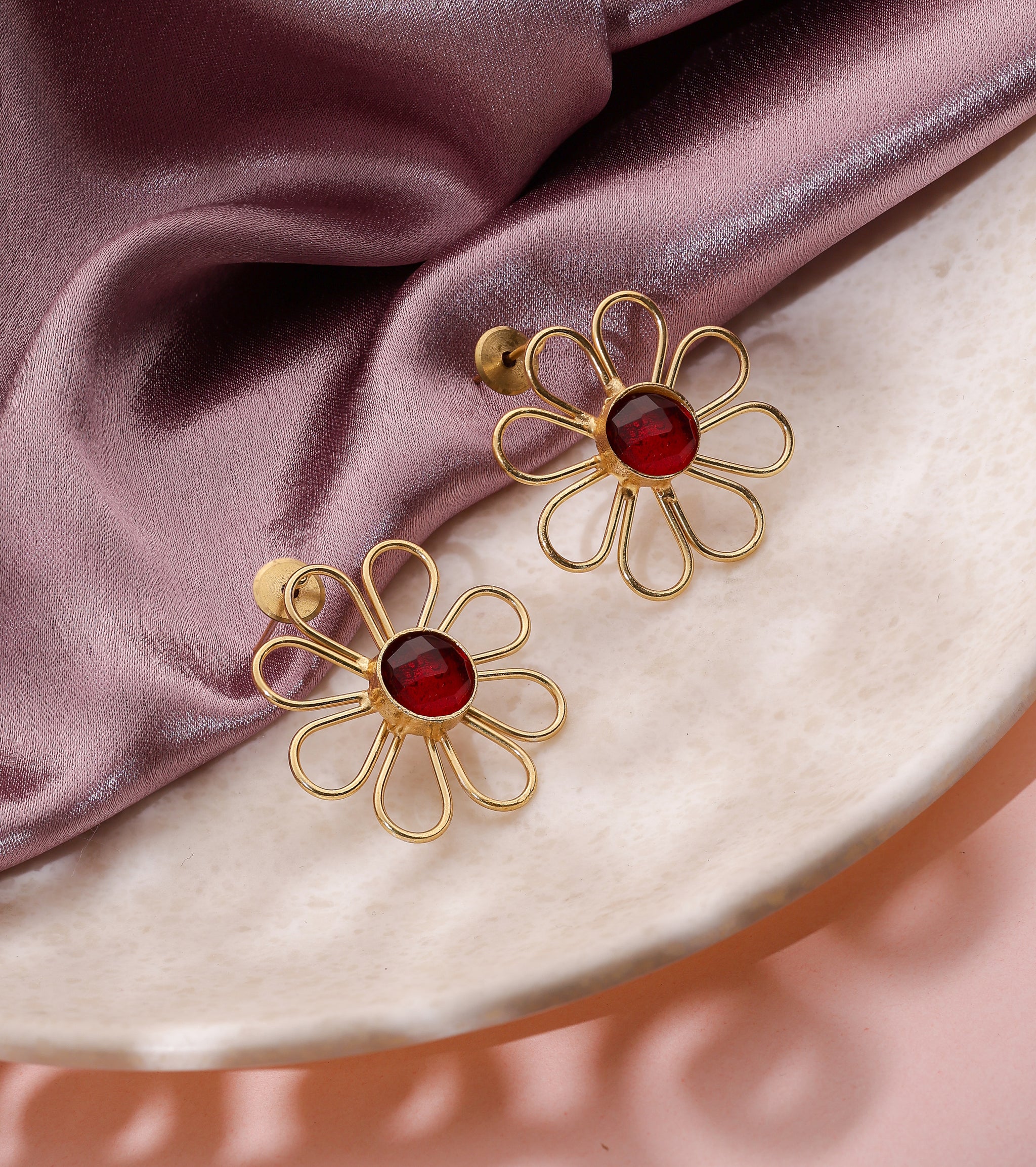 Floral Rice Bead Necklace Set- Ruby