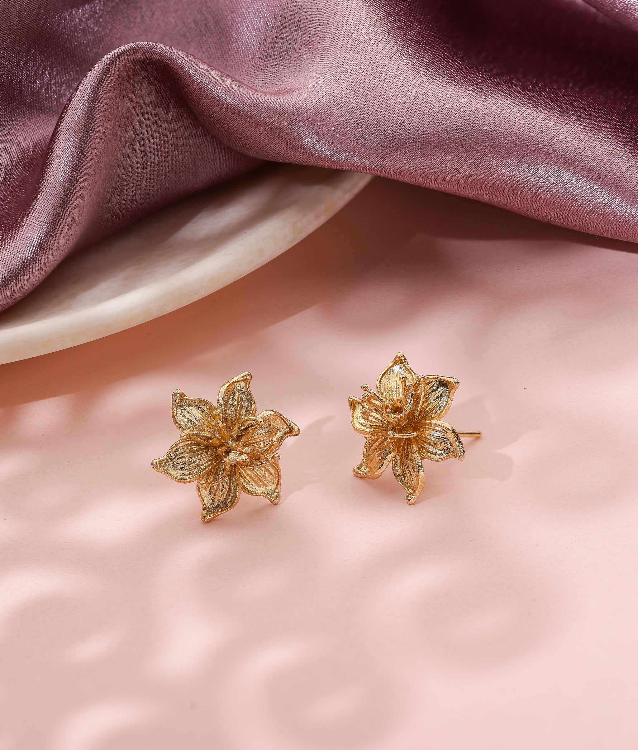 Textured Multilayered Floral Stud Earrings