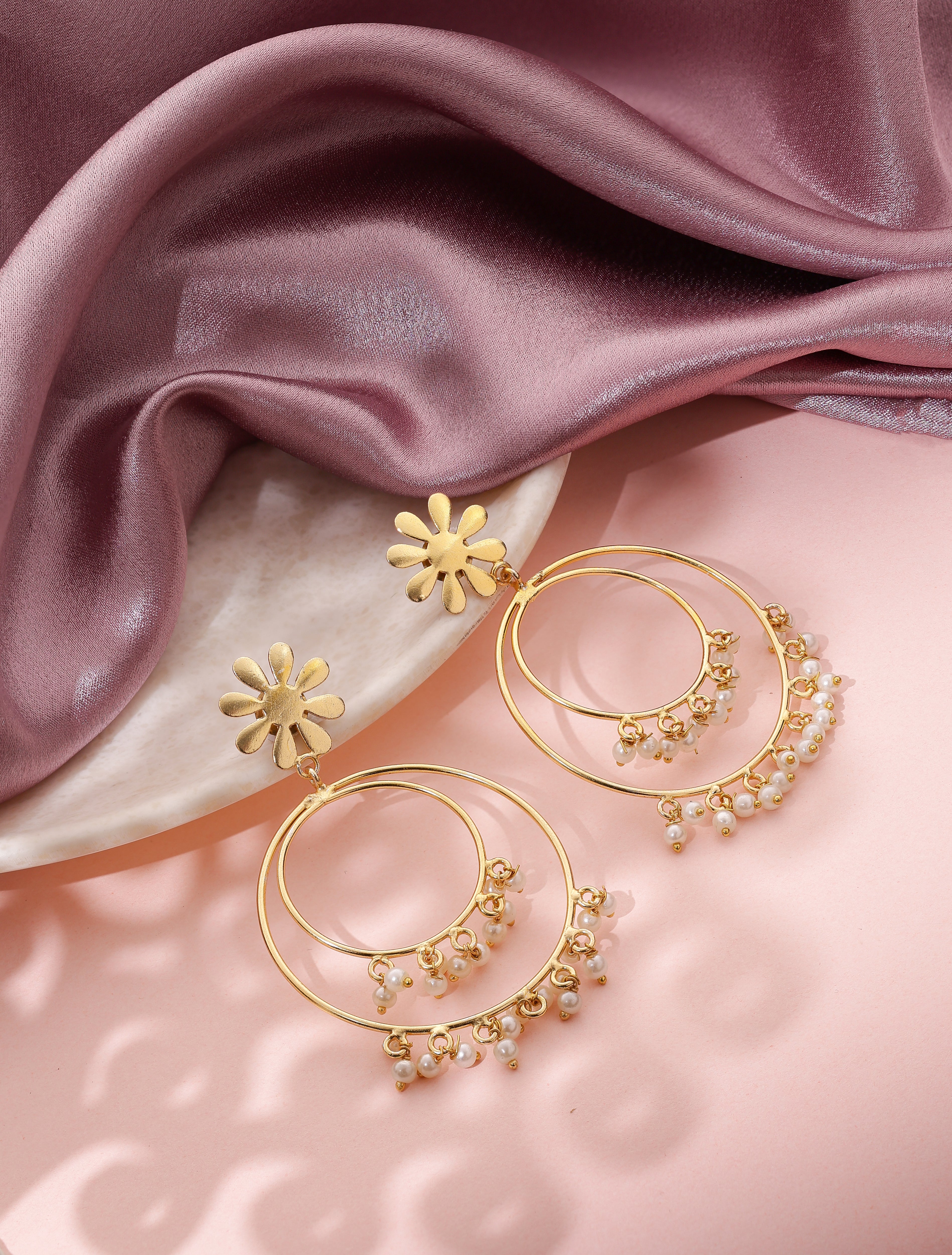 Clustered Pearl Double Hoop Earrings