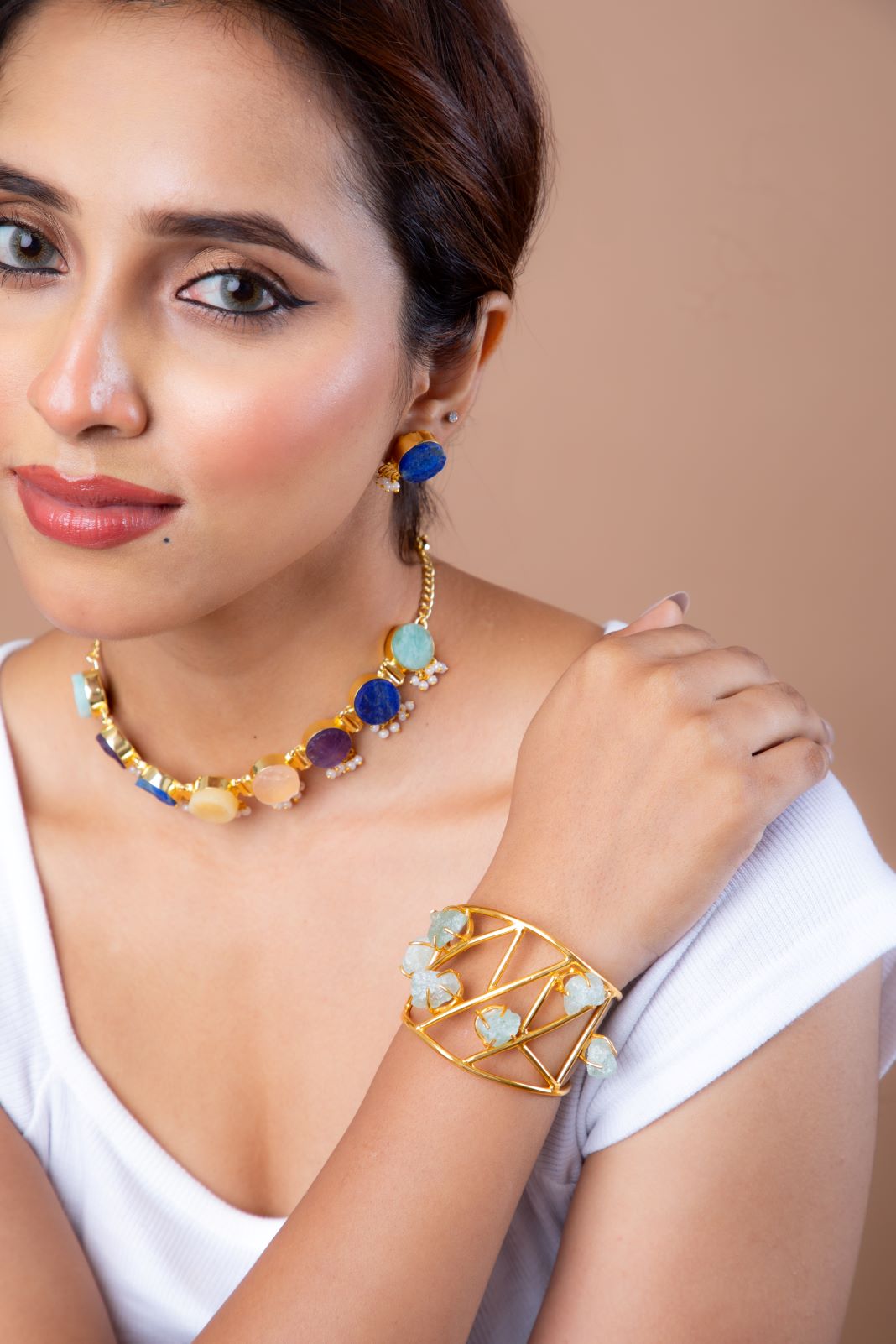 Stone Studded Zigzag Cuff Bracelet