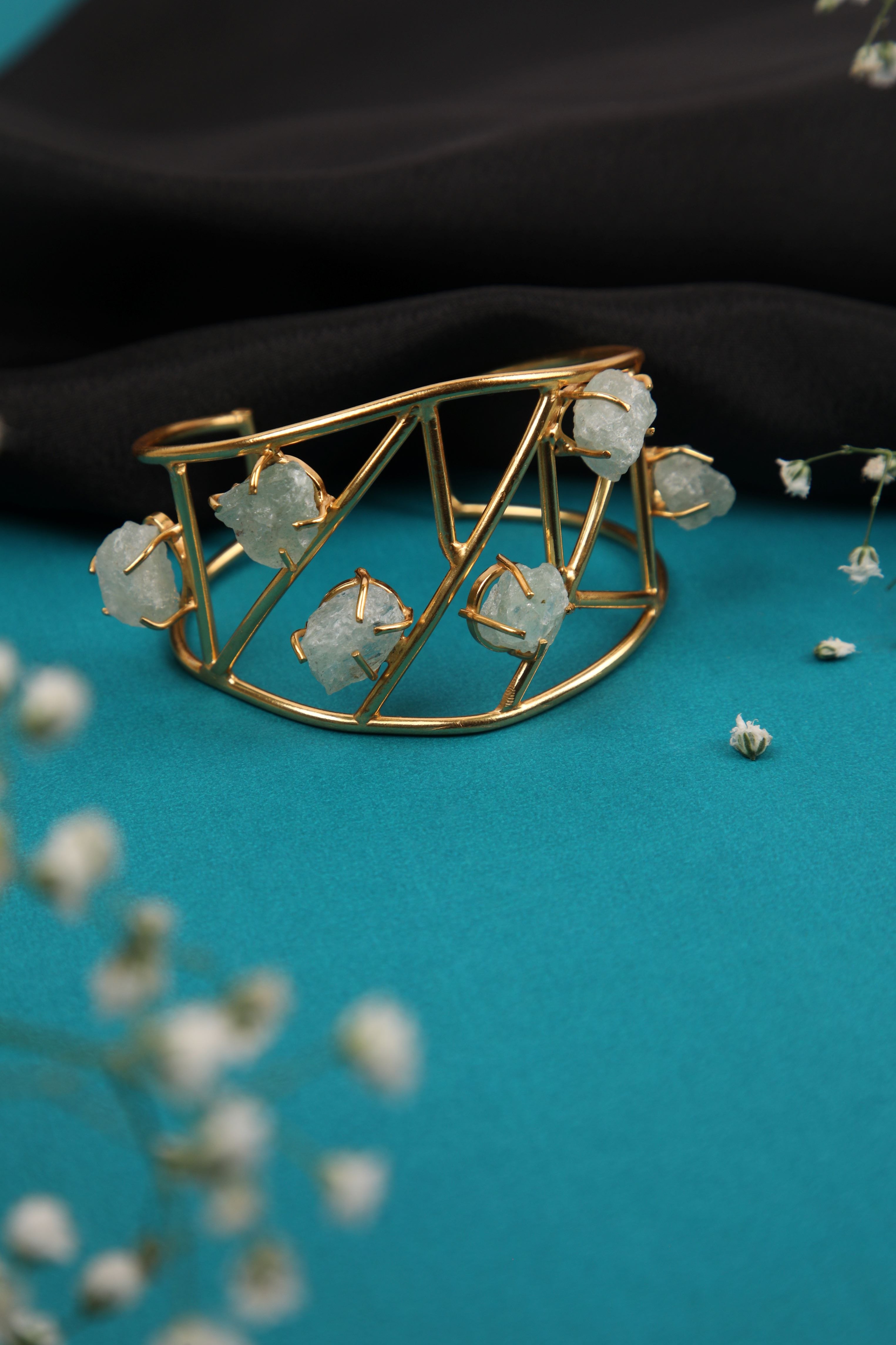 Stone Studded Zigzag Cuff Bracelet