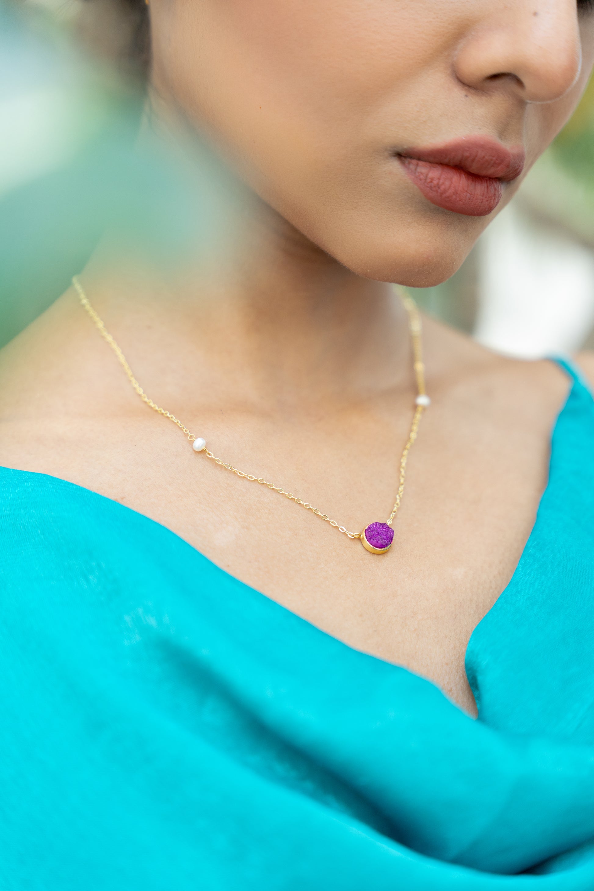 The blush Solar Druzy Pendant Set