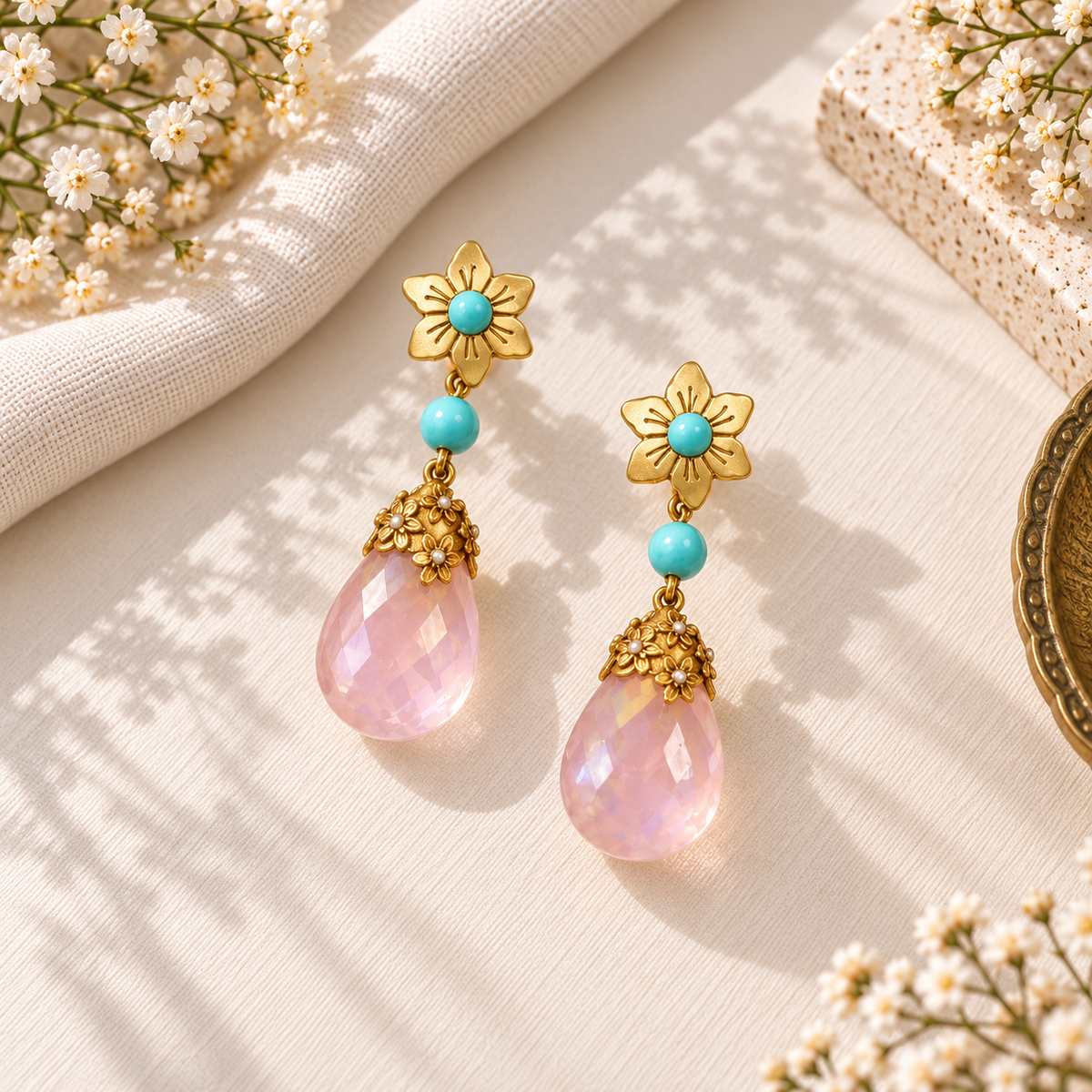 MC Paris Pink Opal Botanical Earrings