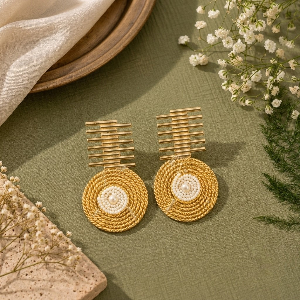 Sunrays Spiral Pearl Earrings