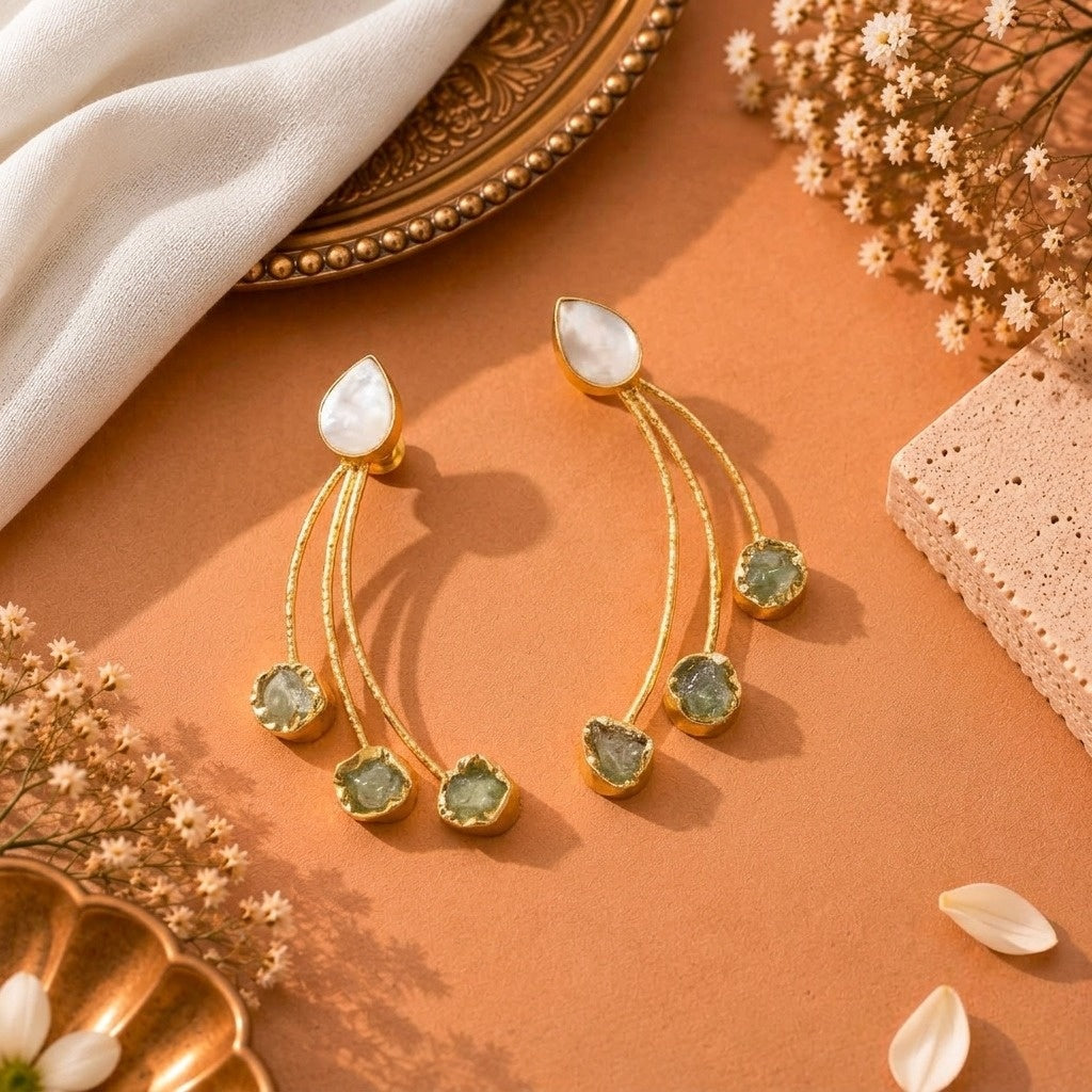 MOP with Tri Stone drop Earrings-G