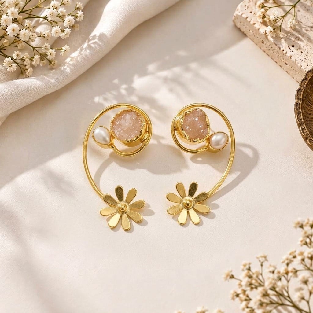 MOP- Stone Spiral Earrings-Pink