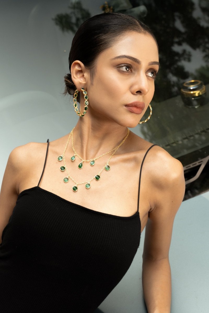 Apatite stone Dual layer Necklace set - Jiaarajewellery