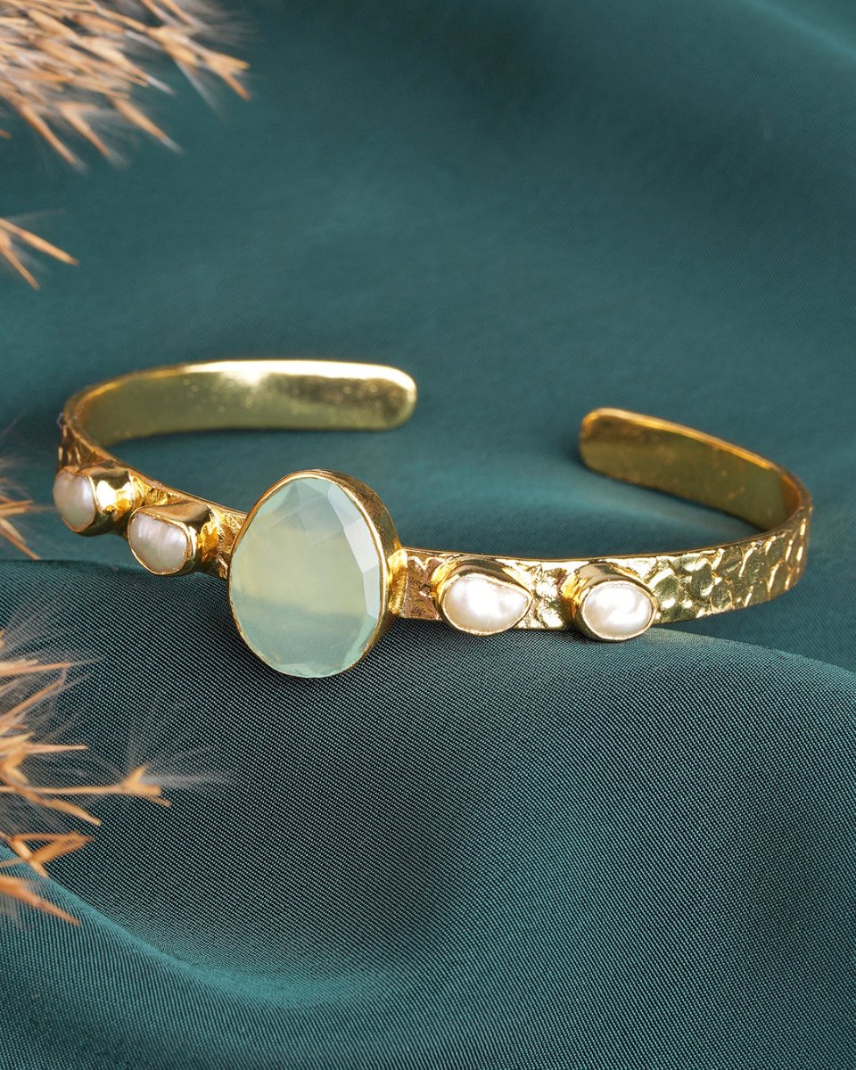 Aquamarine Onyx Textured Cuff Bracelet - Jiaarajewellery