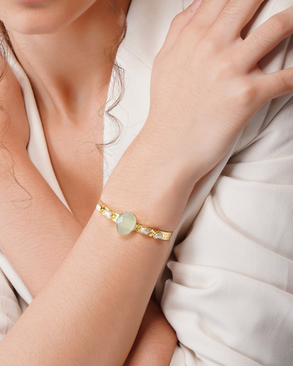 Aquamarine Onyx Textured Cuff Bracelet - Jiaarajewellery