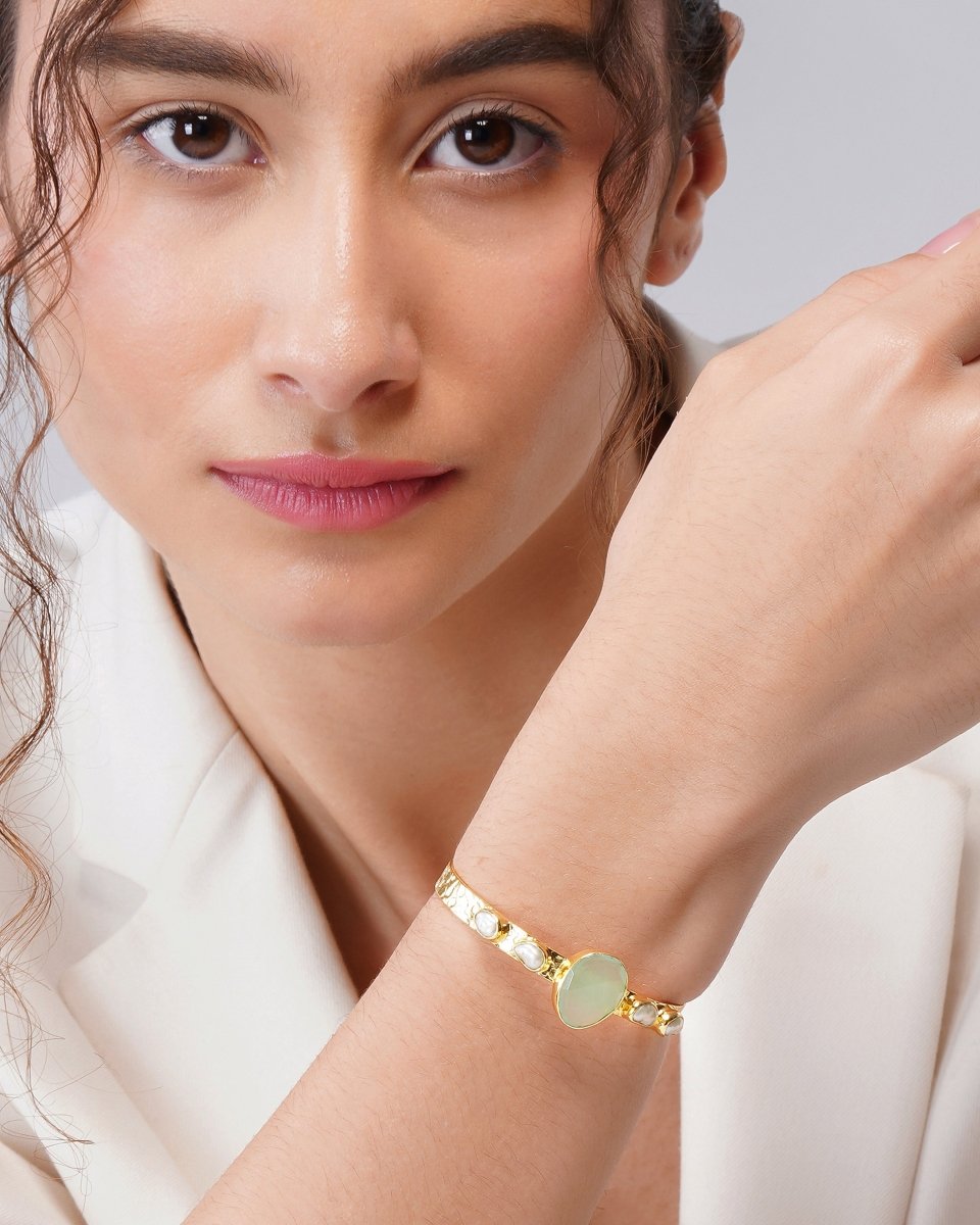Aquamarine Onyx Textured Cuff Bracelet - Jiaarajewellery