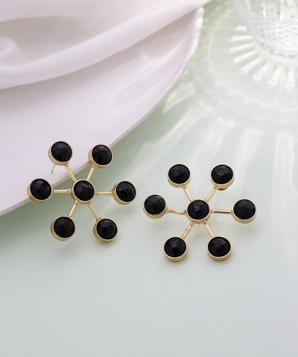 Artisan - crafted Sun stone Floral Earrings - Black - Jiaarajewellery