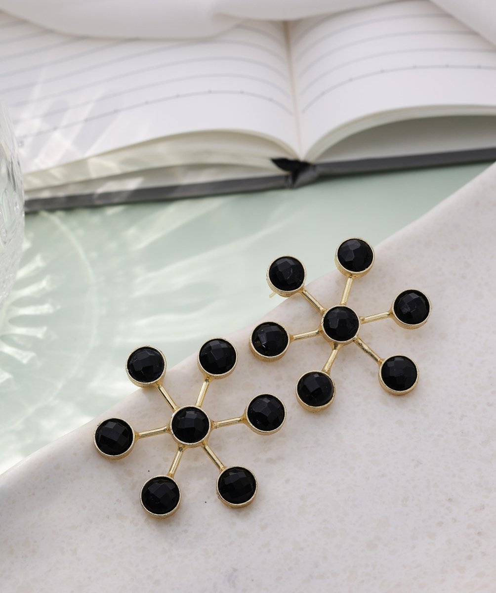 Artisan - crafted Sun stone Floral Earrings - Black - Jiaarajewellery