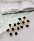 Artisan - crafted Sun stone Floral Earrings - Black - Jiaarajewellery