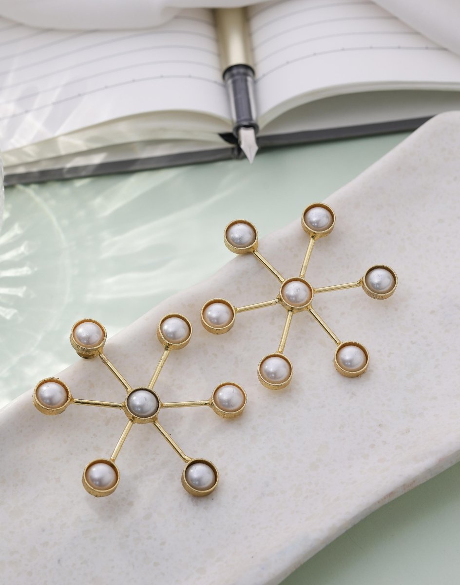 Artisan - crafted Sun stone Floral Earrings - white - Jiaarajewellery