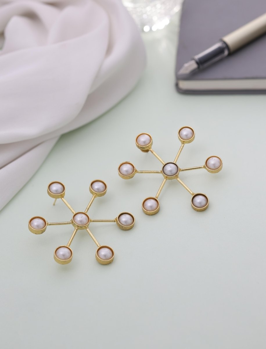 Artisan - crafted Sun stone Floral Earrings - white - Jiaarajewellery